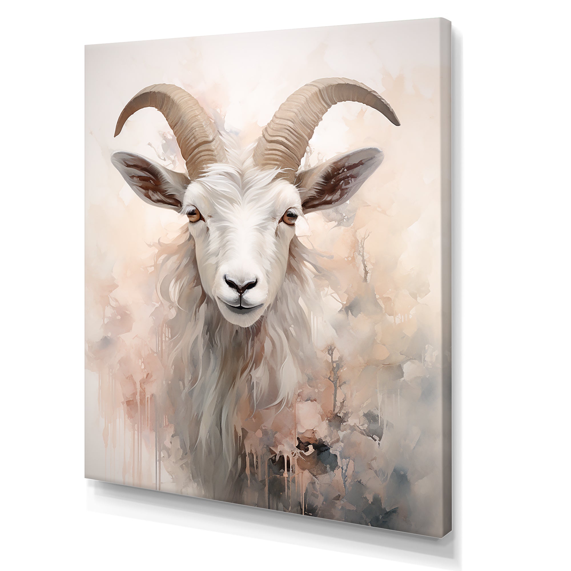 Cute Floral Beige Goat - Goat Canvas Wall Art