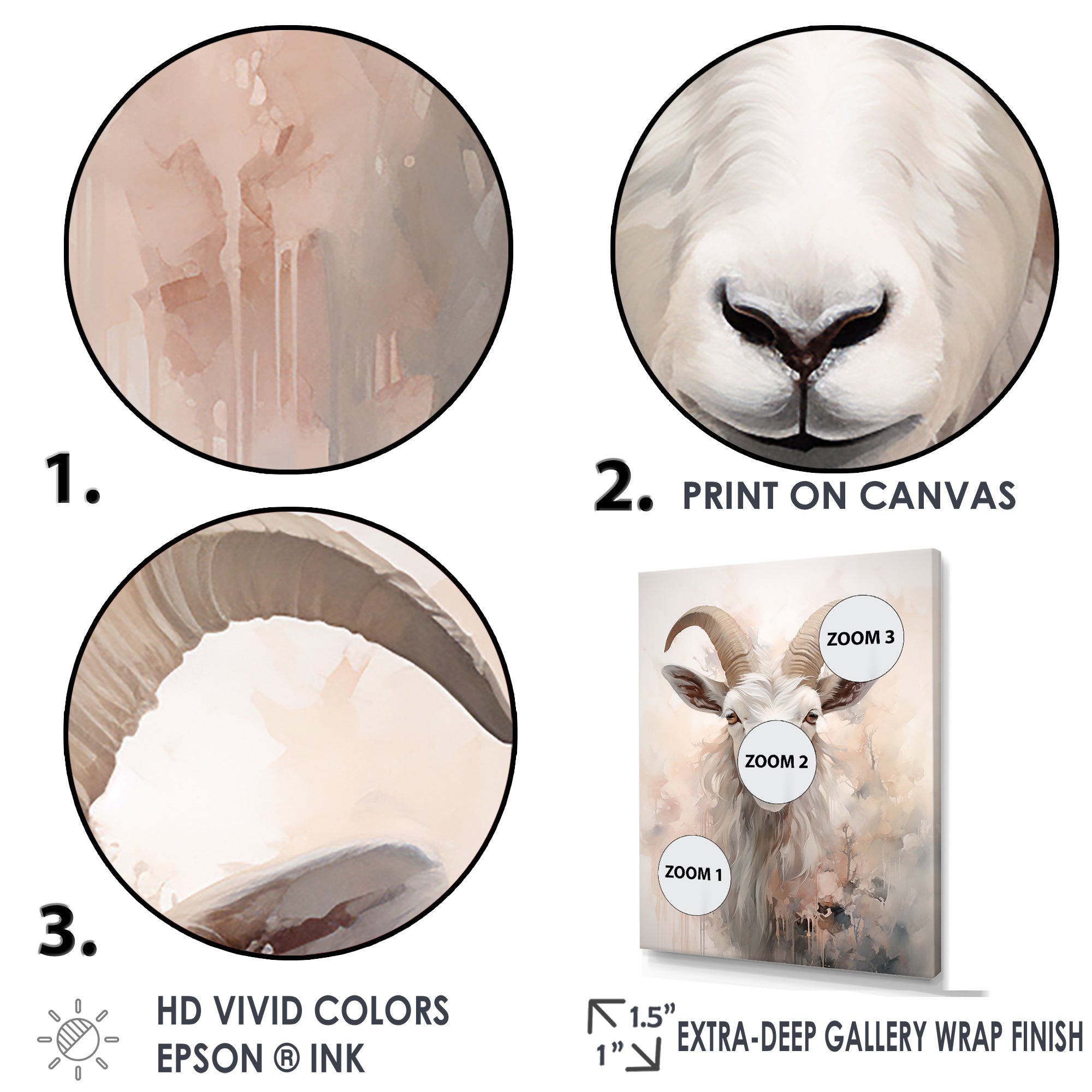 Cute Floral Beige Goat - Goat Canvas Wall Art