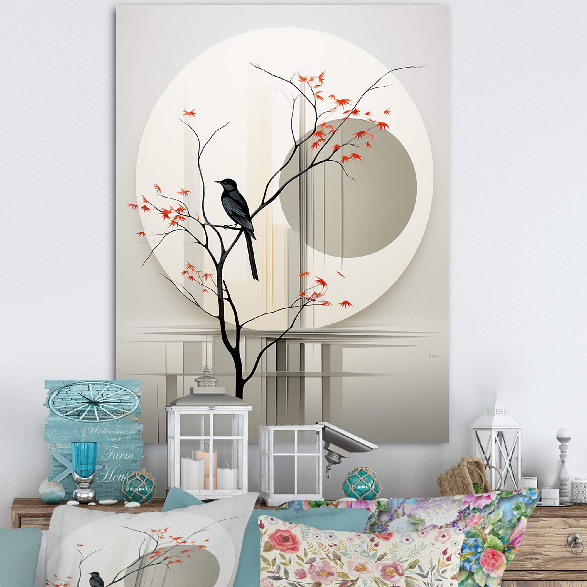 Grey Japanese Bird Ink Portrait - Gray Bird Wall Art