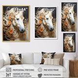 Floral Golden Feminine Horse - Beige Horse Wall Art