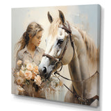 Playful Flower Horse Beauty - Beige Horse Wall Art