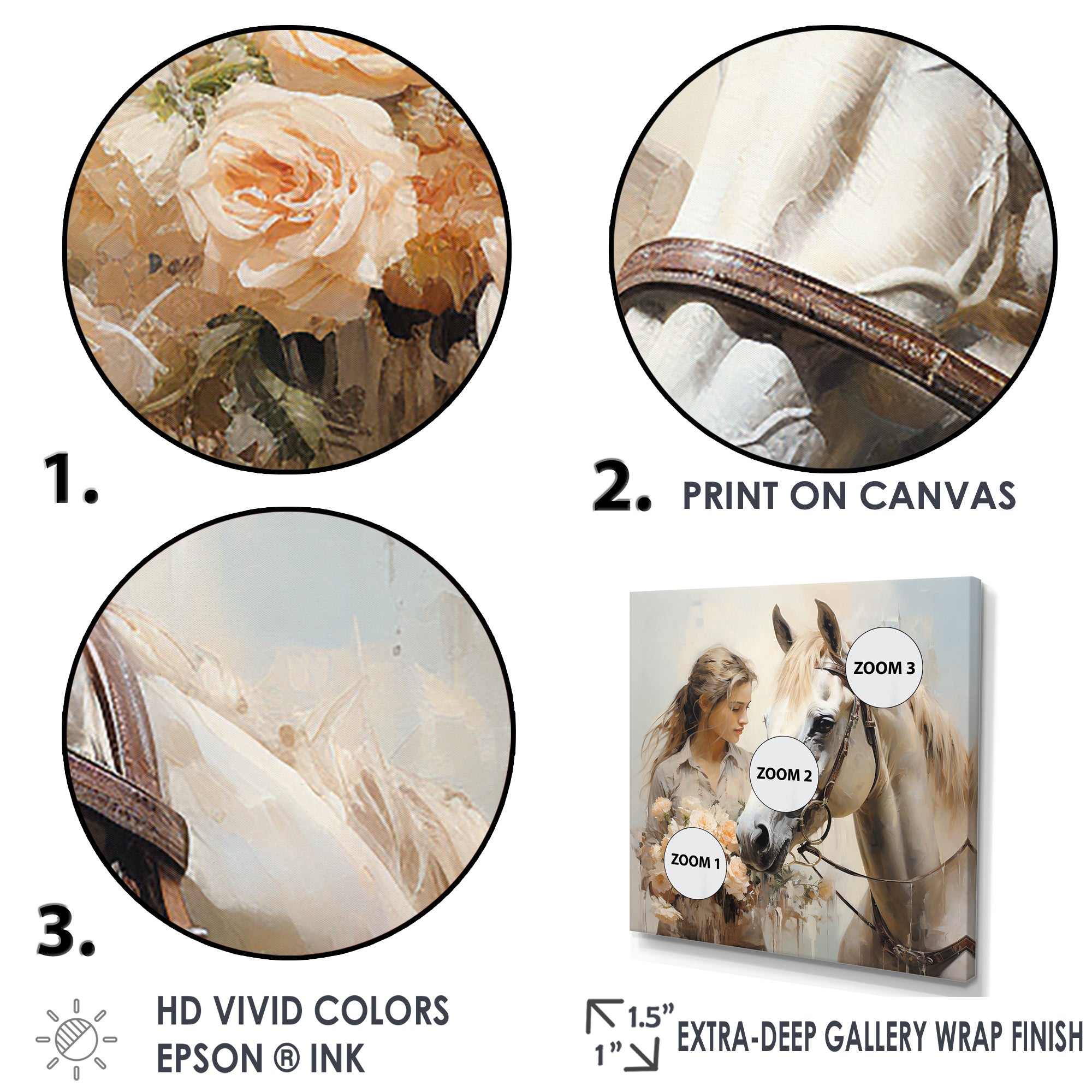 Playful Flower Horse Beauty - Beige Horse Wall Art