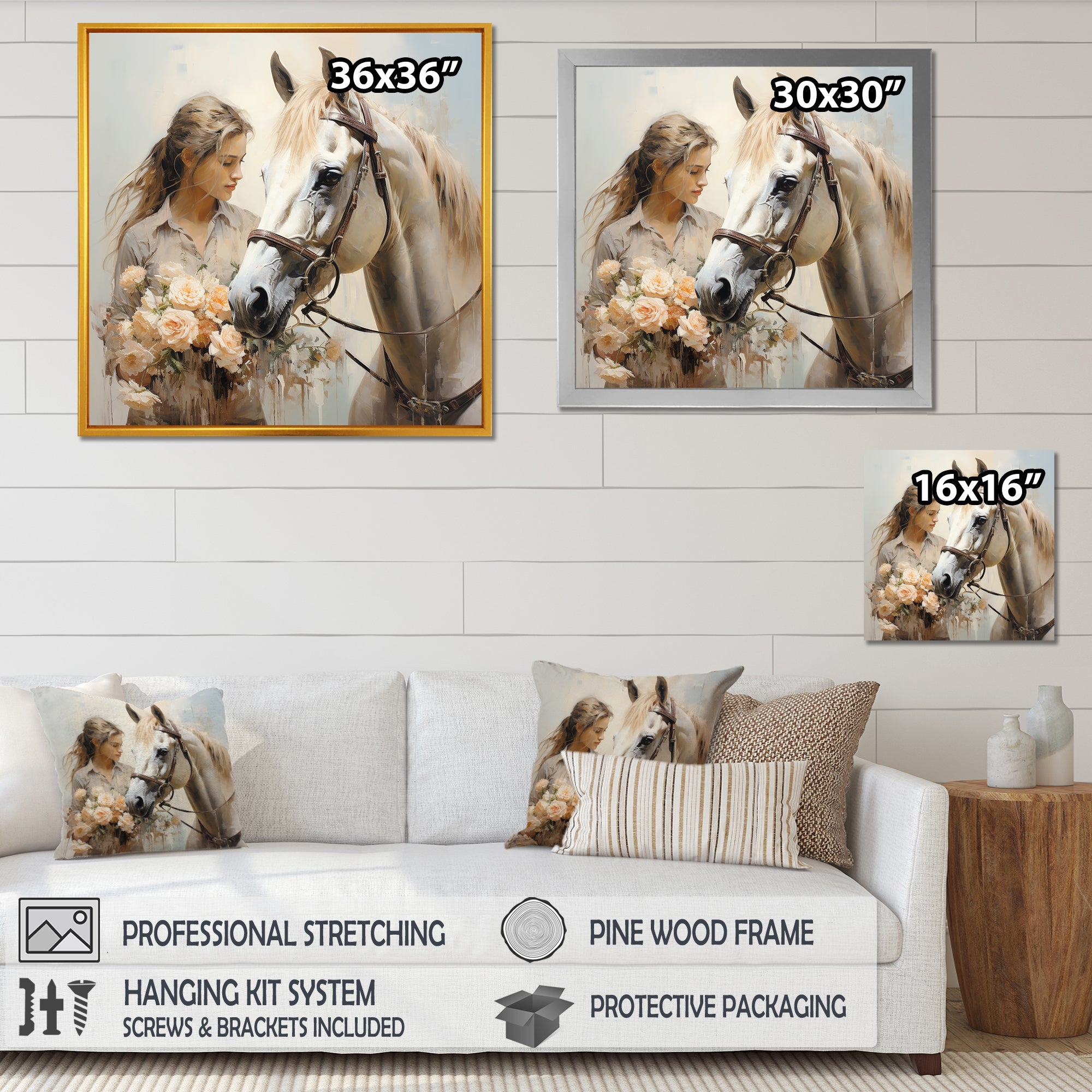 Playful Flower Horse Beauty - Beige Horse Wall Art