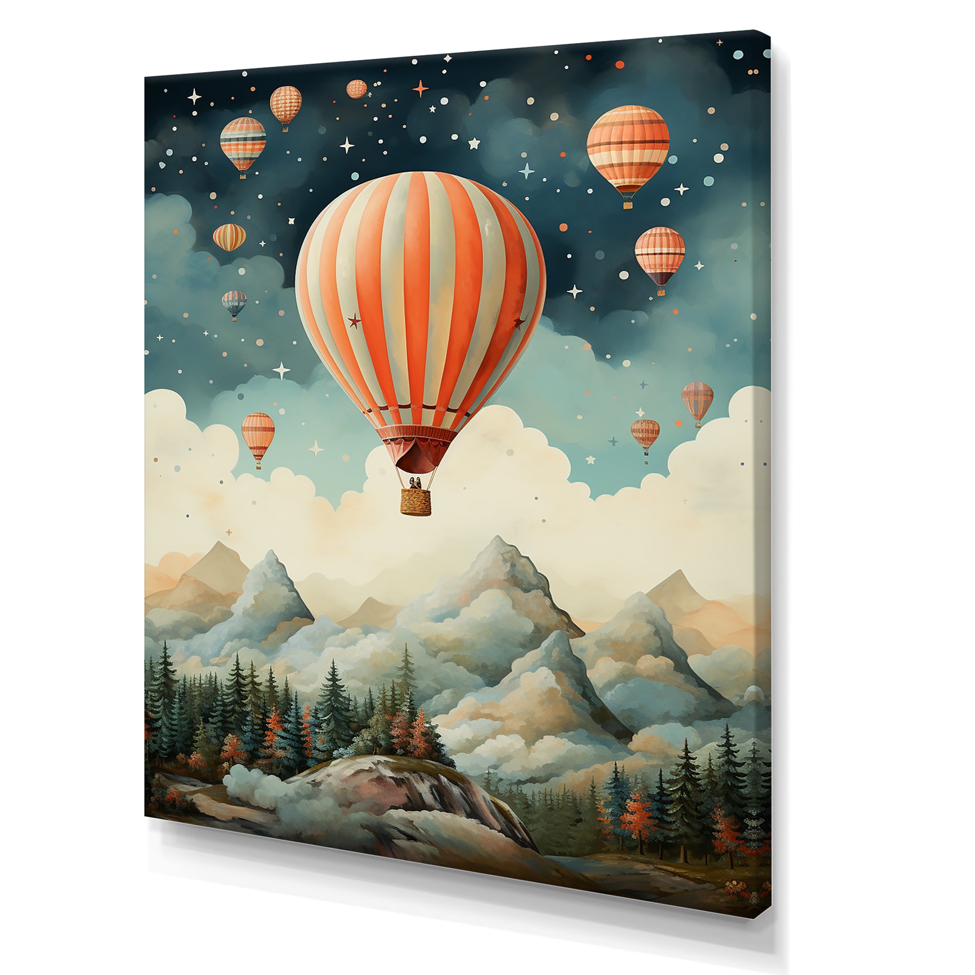 A Classic Art Study Of A Hot Air Balloon In Flight Mountain View - Hot Air Balloon Canvas Wall Art
