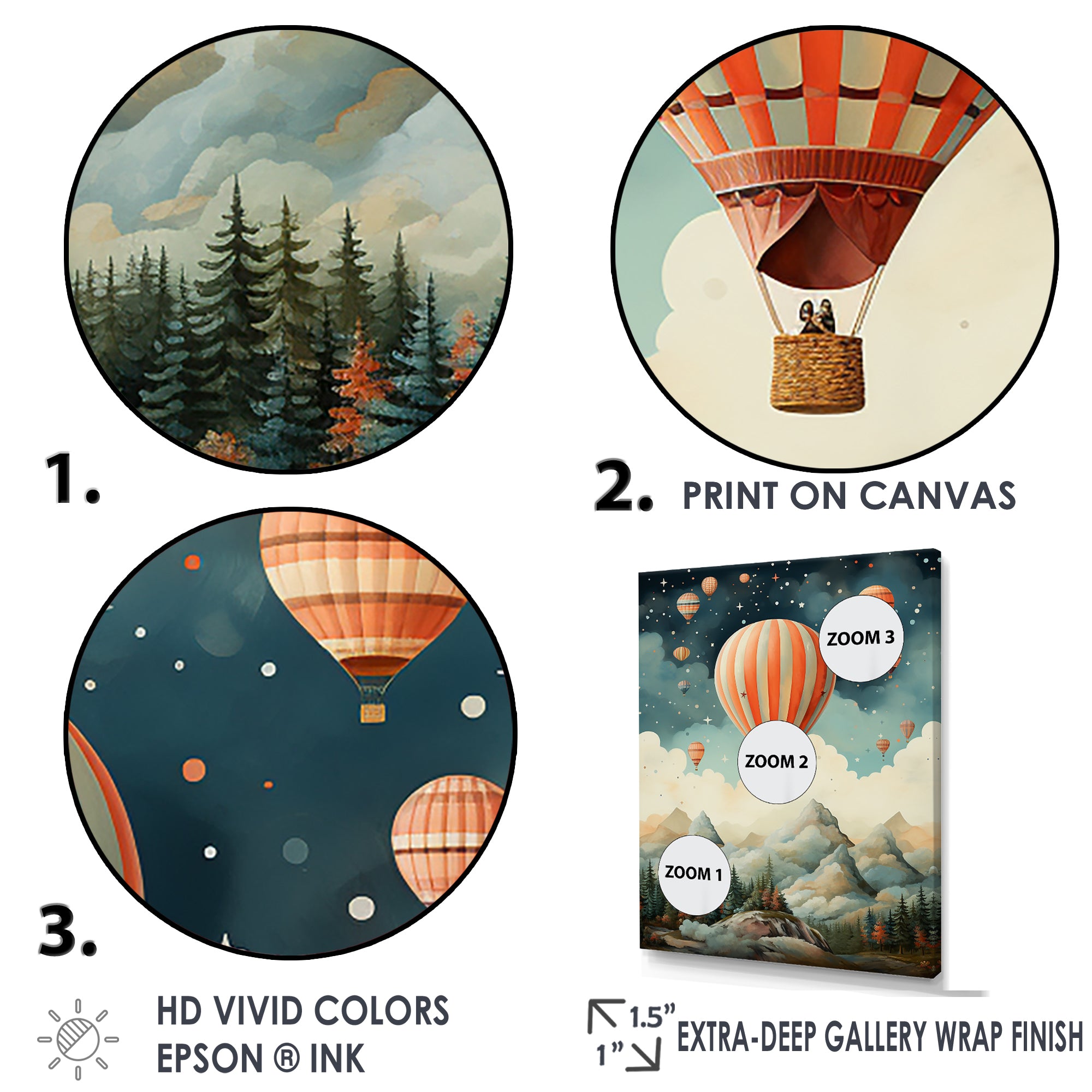 A Classic Art Study Of A Hot Air Balloon In Flight Mountain View - Hot Air Balloon Canvas Wall Art
