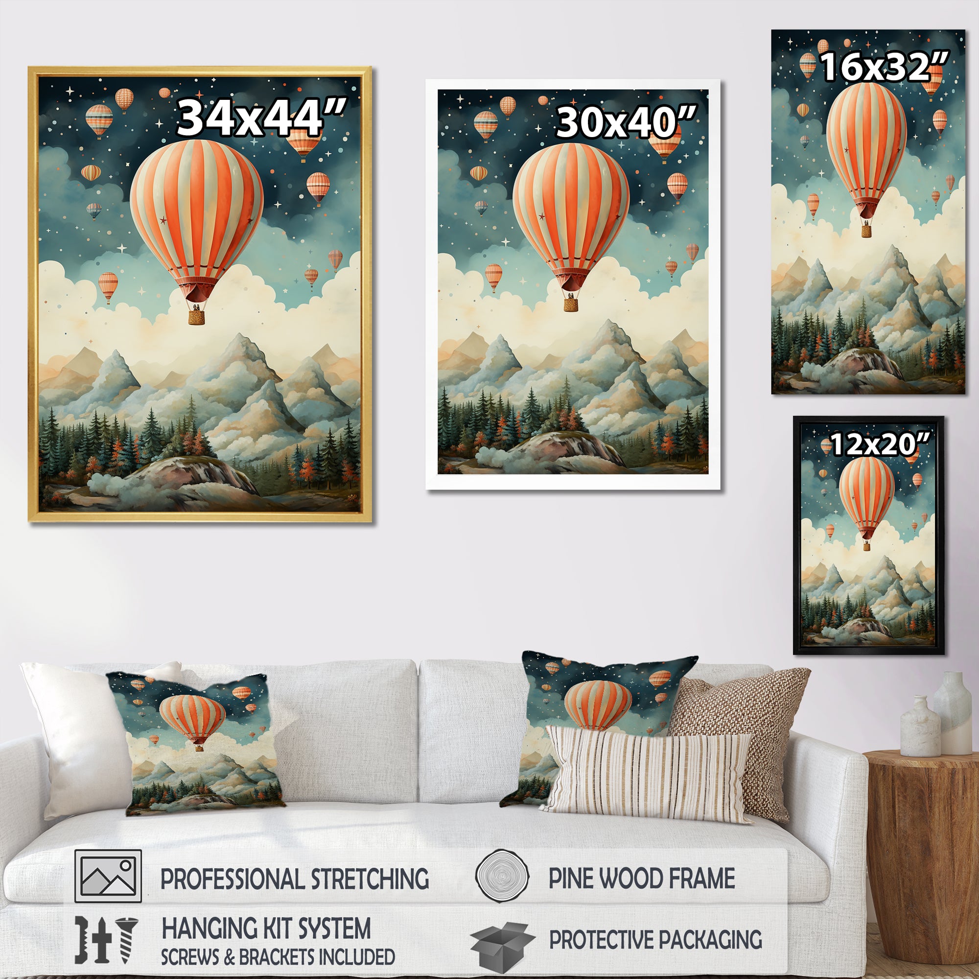 A Classic Art Study Of A Hot Air Balloon In Flight Mountain View - Hot Air Balloon Canvas Wall Art