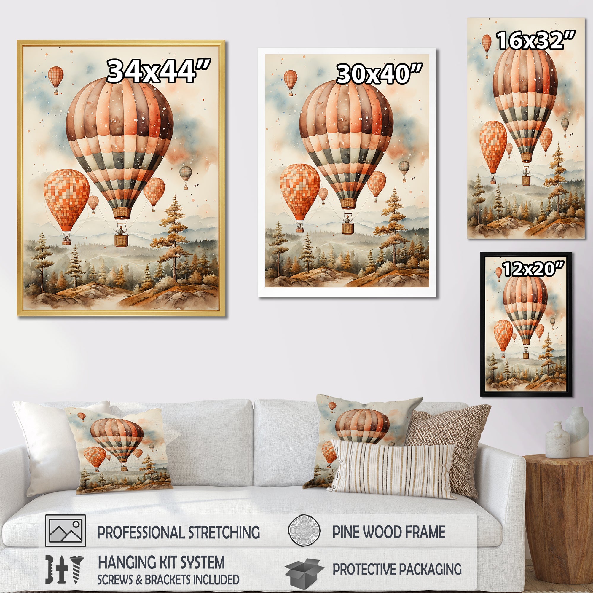 A Classic Art Study Of A Hot Air Balloon In Flight Wilderness - Hot Air Balloon Canvas Wall Art