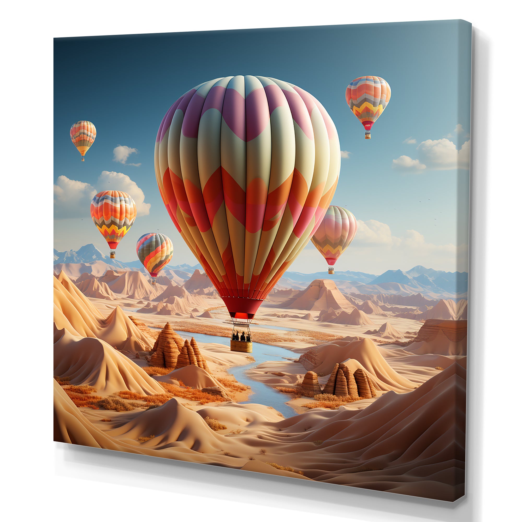 A Cubist Interpretation Of Hot Air Balloons In The Desert - Hot Air Balloon Canvas Wall Art