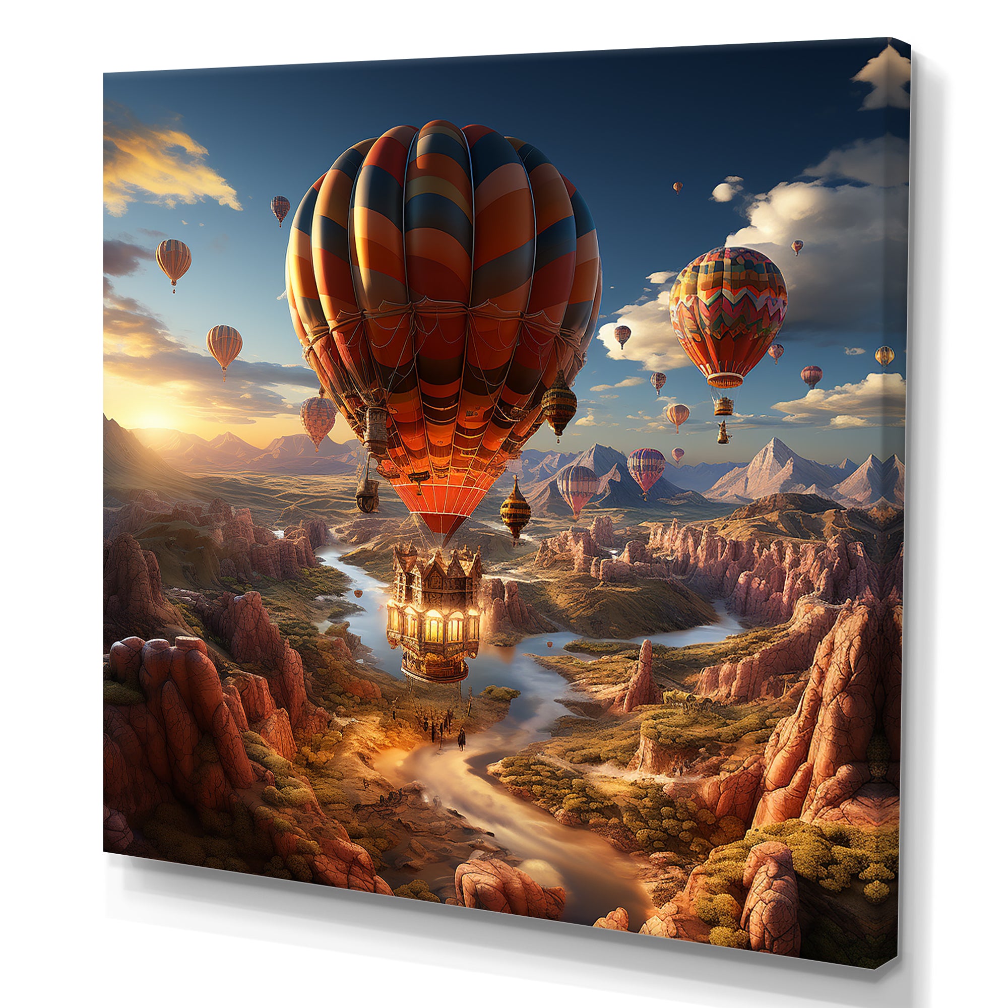 A Fantasy Art Depiction Of Hot Air Balloons - Hot Air Balloon Canvas Wall Art