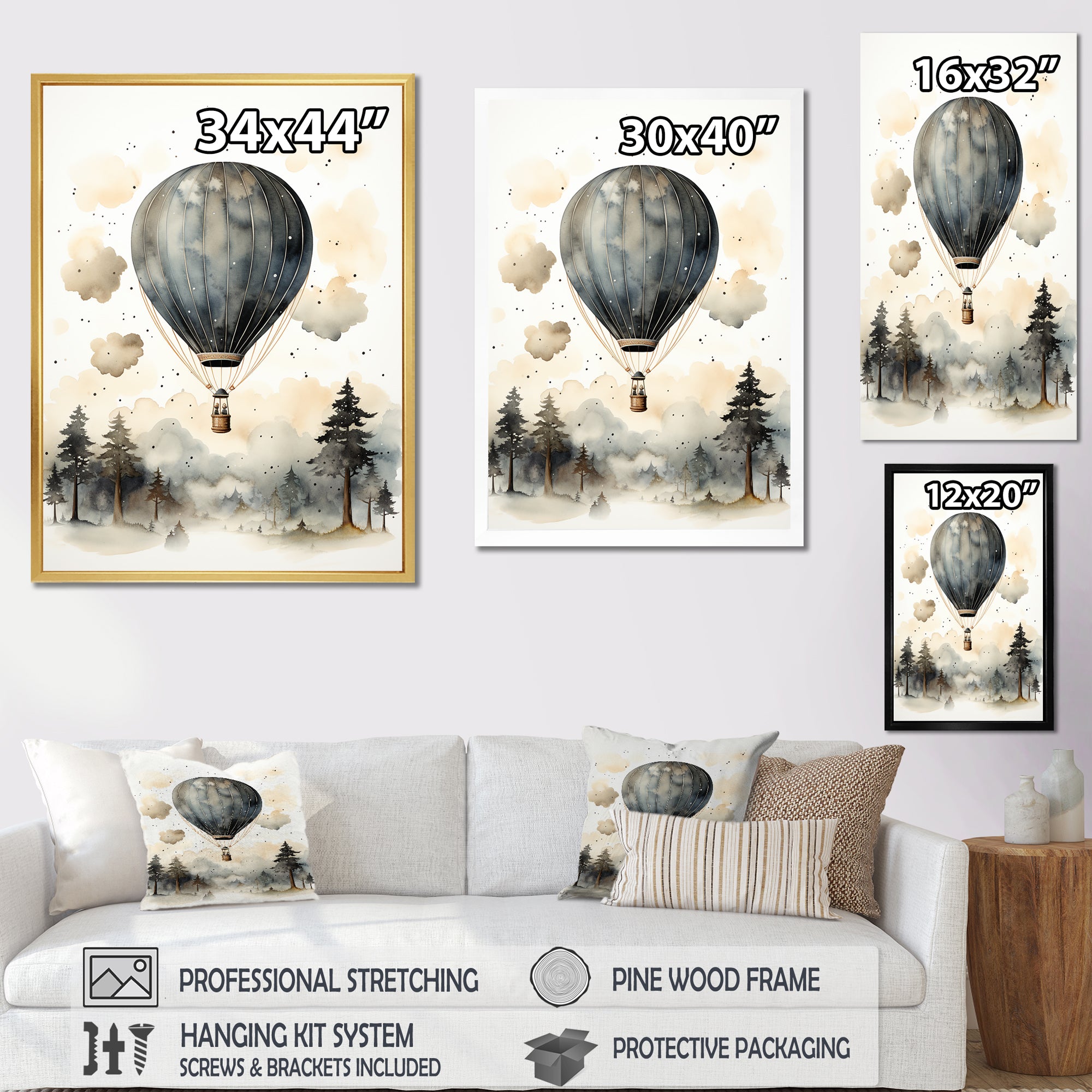 Minimalist Depiction Of A Hot Air Balloons Sky Magic - Hot Air Balloon Canvas Wall Art