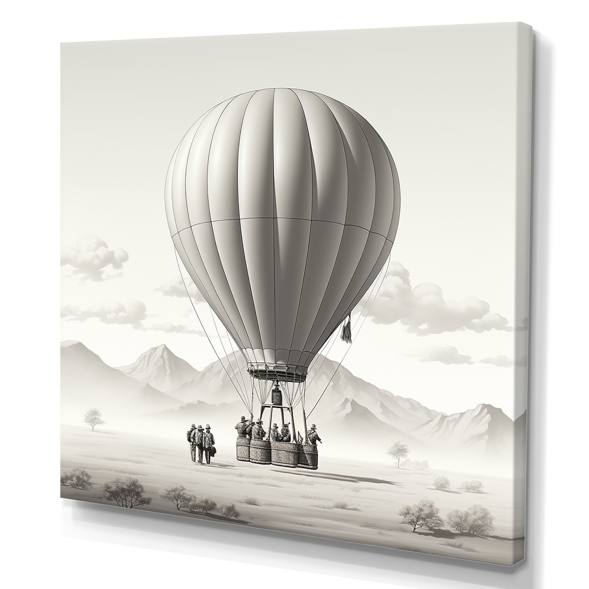 Monochromatic Hot Air Balloon Take Off - Hot Air Balloon Canvas Wall Art