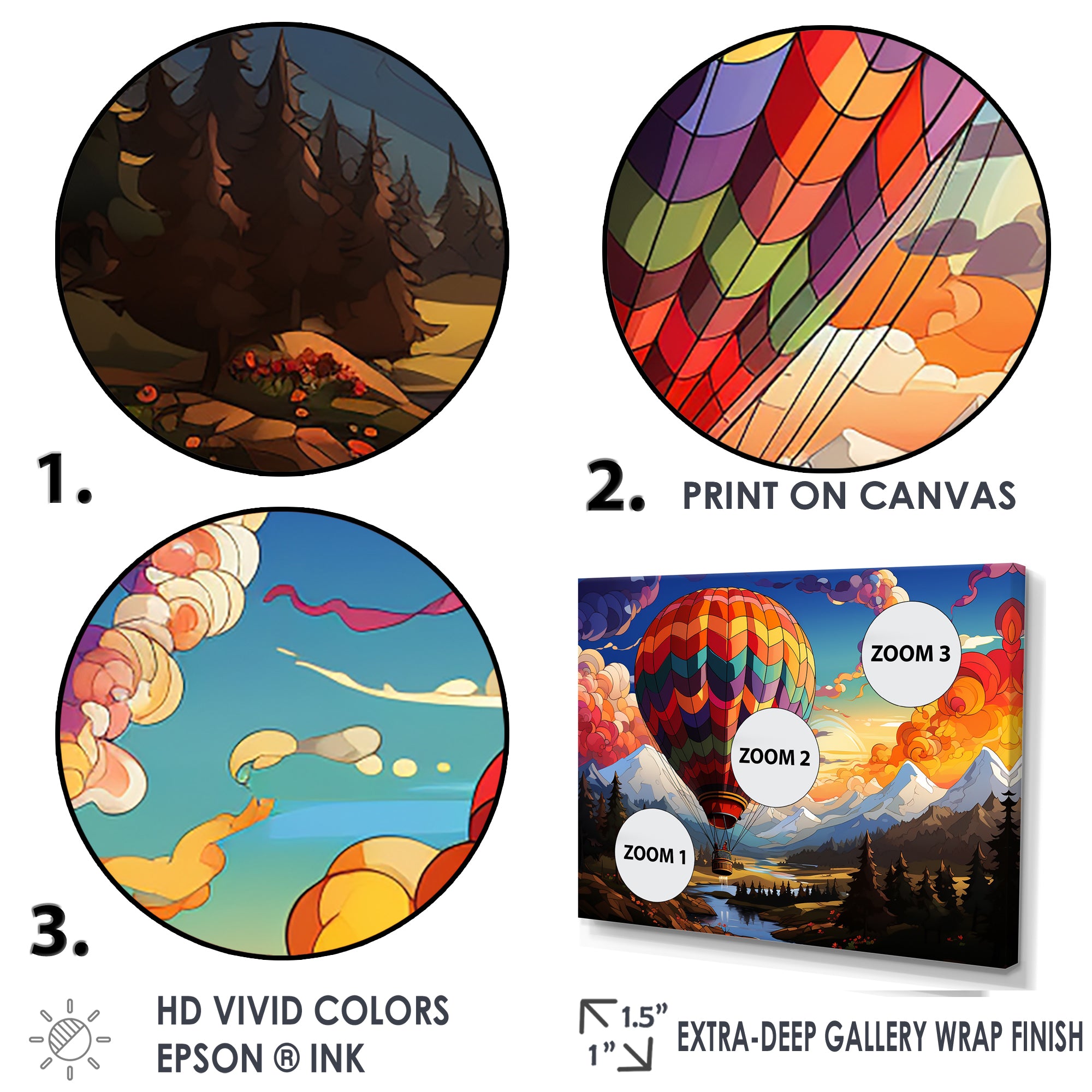 Pop Art Hot Air Balloons Aerial Views - Hot Air Balloon Canvas Wall Art