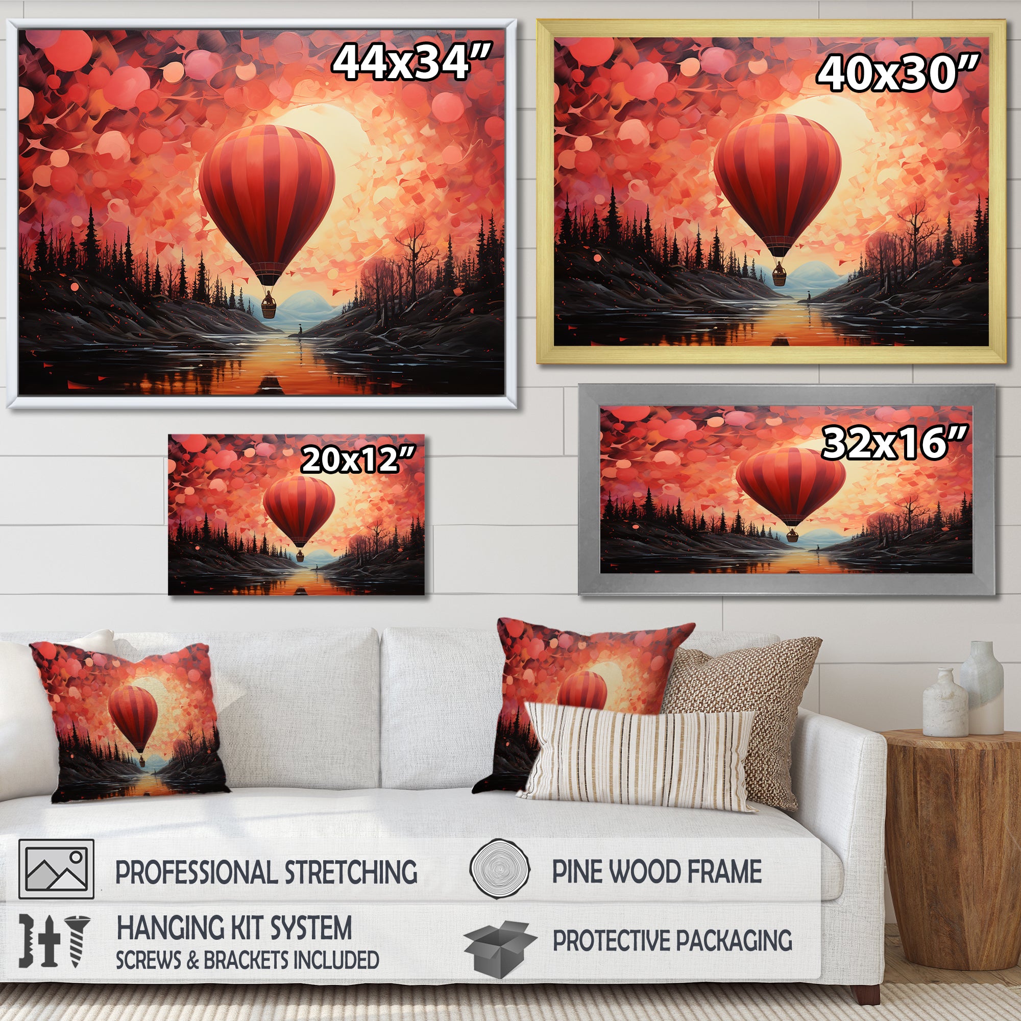 Coral Hot Air Balloons Take Flight - Hot Air Balloon Canvas Wall Art
