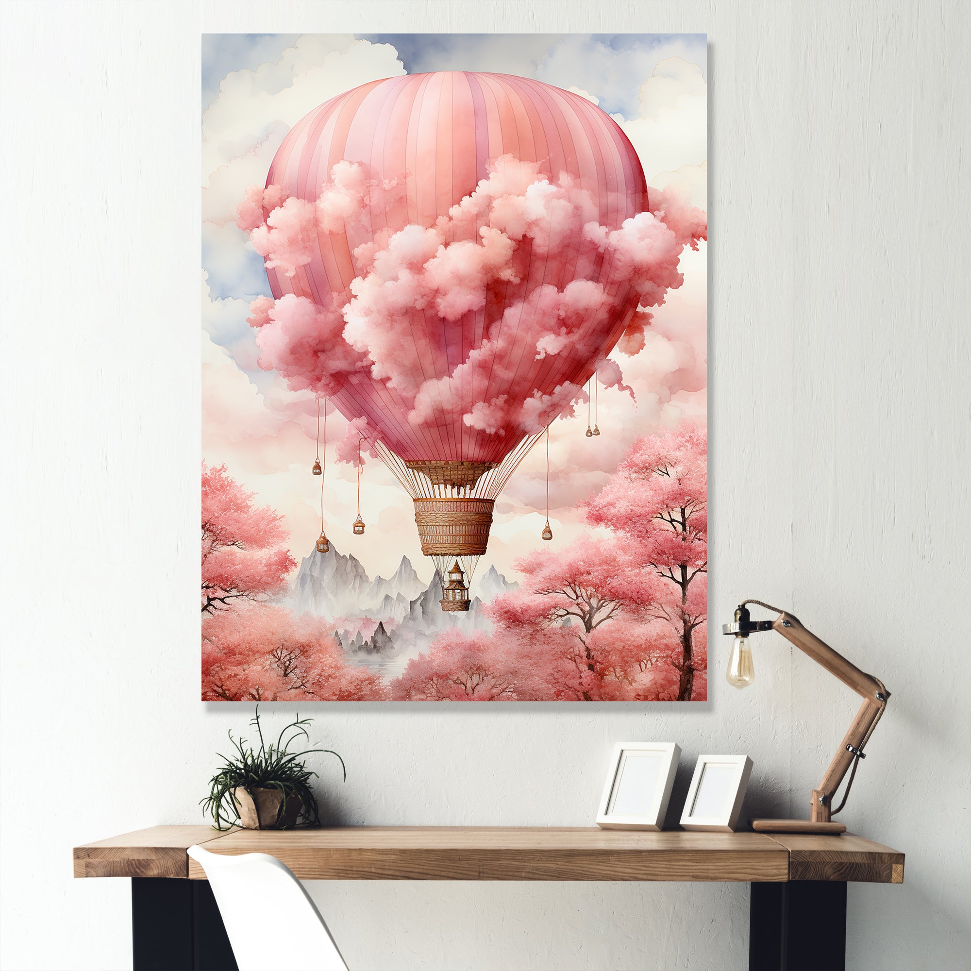 Pink Whimsical Balloon Magic - Hot Air Balloon Canvas Wall Art