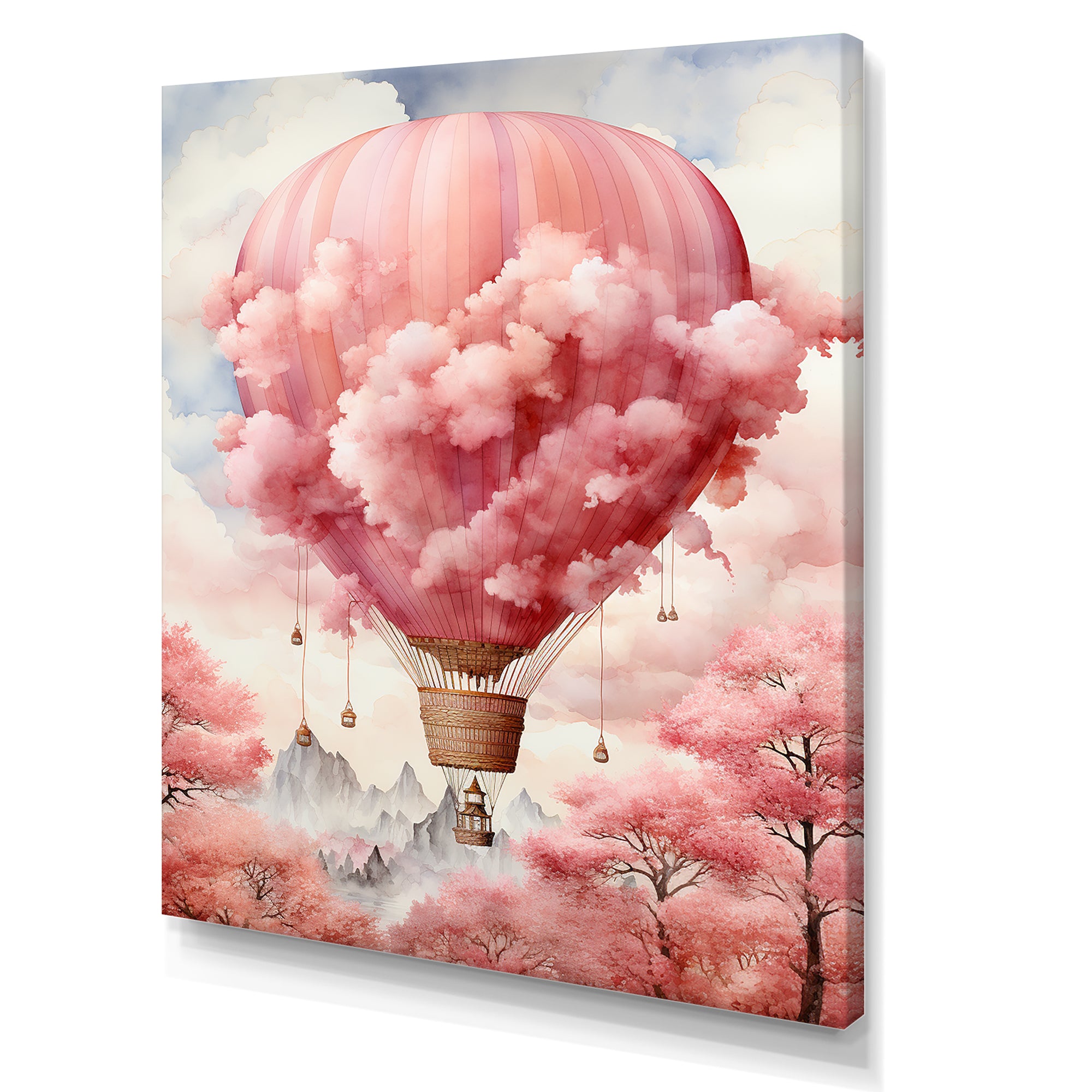 Pink Whimsical Balloon Magic - Hot Air Balloon Canvas Wall Art