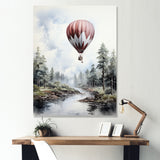Monochrome Forest Balloon Flight - Hot Air Balloon Canvas Wall Art