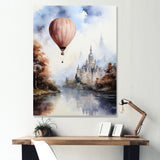 Monochrome Castle Balloon Flight - Hot Air Balloon Canvas Wall Art