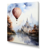 Monochrome Castle Balloon Flight - Hot Air Balloon Canvas Wall Art