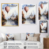 Monochrome Castle Balloon Flight - Hot Air Balloon Canvas Wall Art