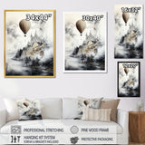 Monochrome Moody Castle Balloon Flight - Hot Air Balloon Canvas Wall Art