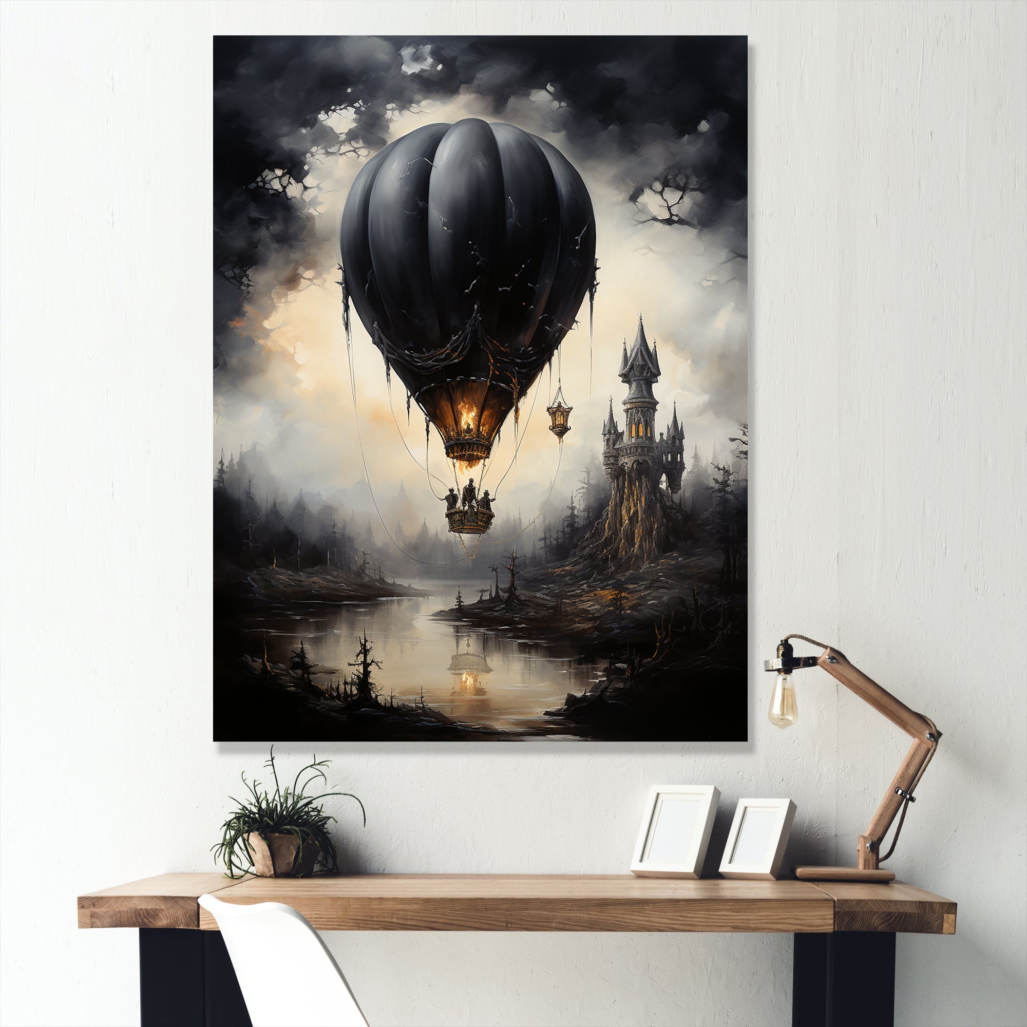Dark Balloon Mystery Journey - Hot Air Balloon Canvas Wall Art