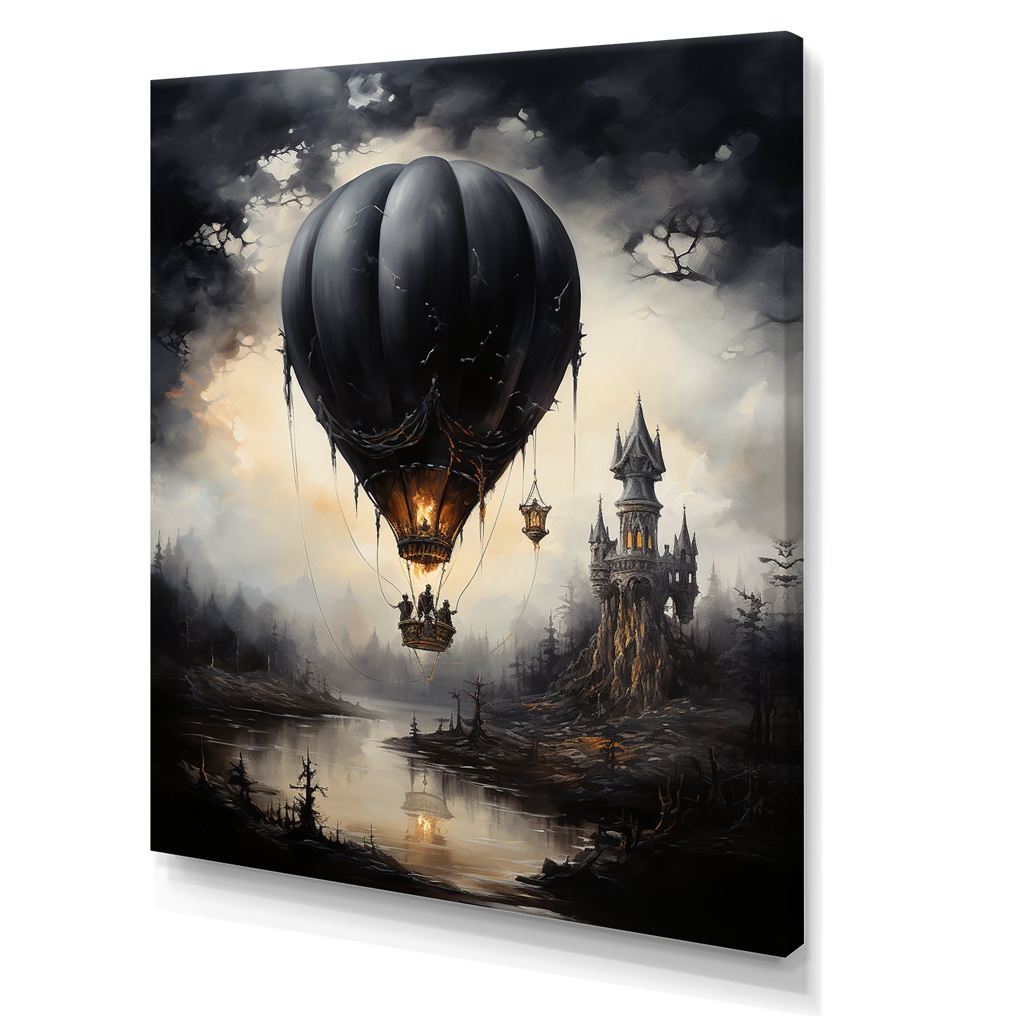 Dark Balloon Mystery Journey - Hot Air Balloon Canvas Wall Art