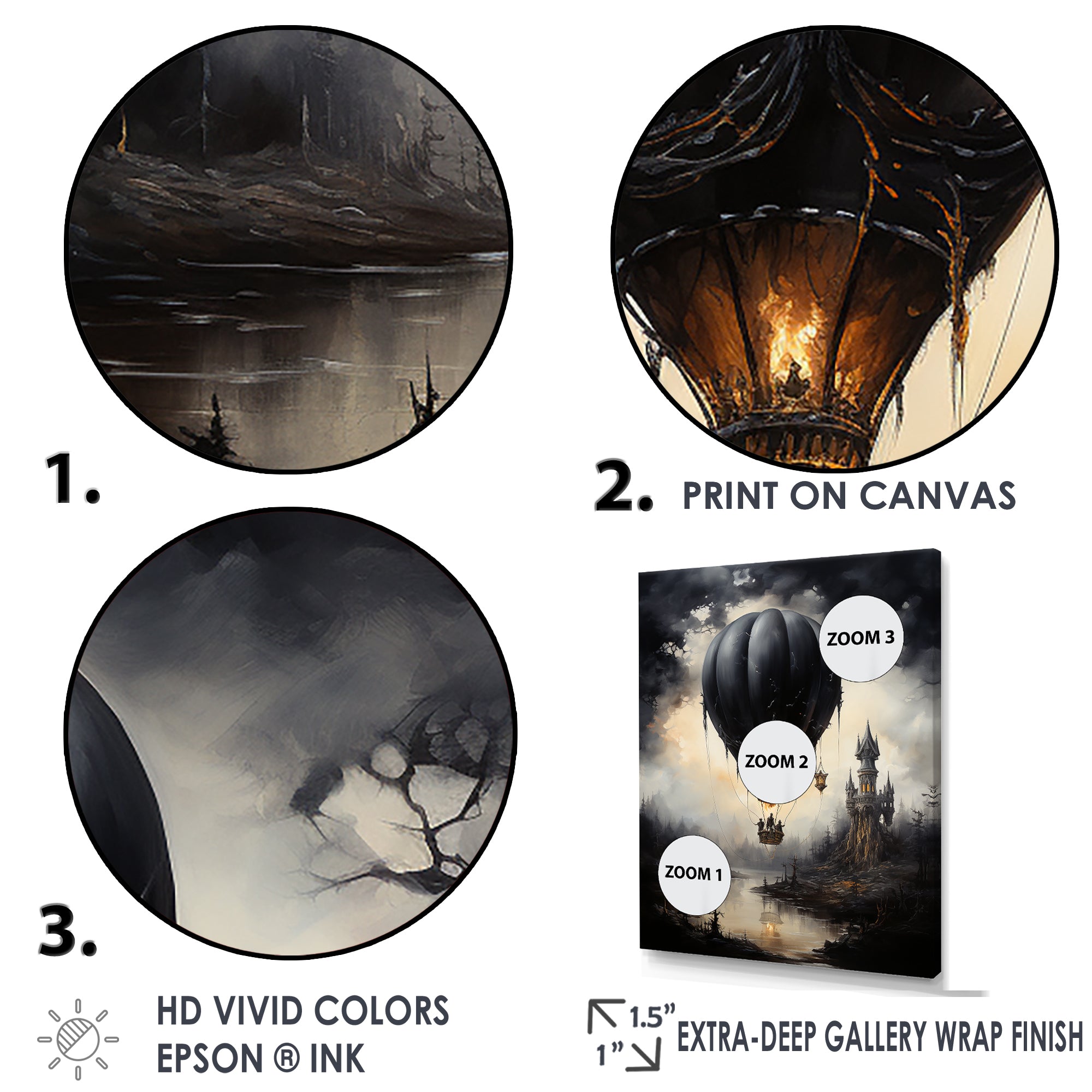 Dark Balloon Mystery Journey - Hot Air Balloon Canvas Wall Art