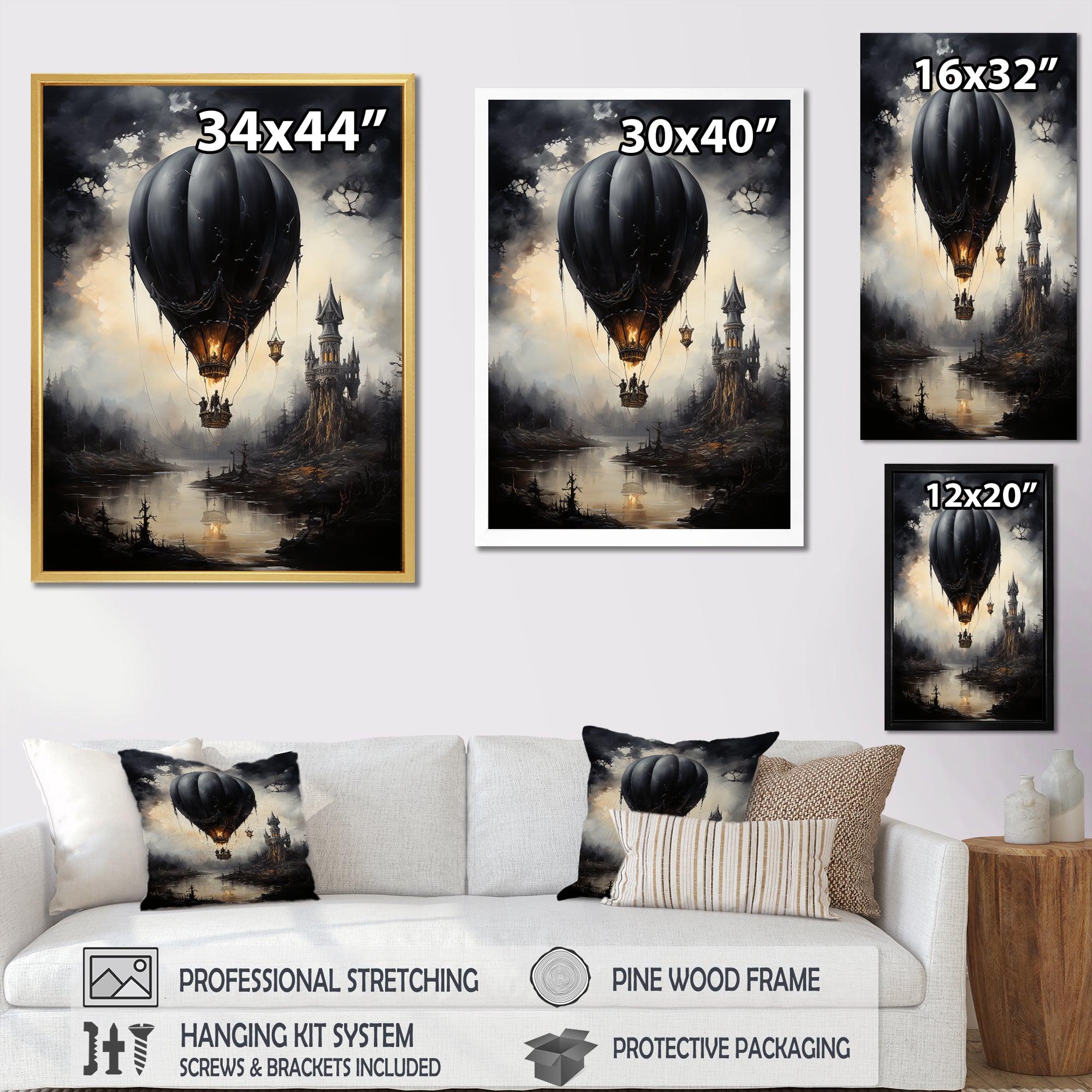 Dark Balloon Mystery Journey - Hot Air Balloon Canvas Wall Art