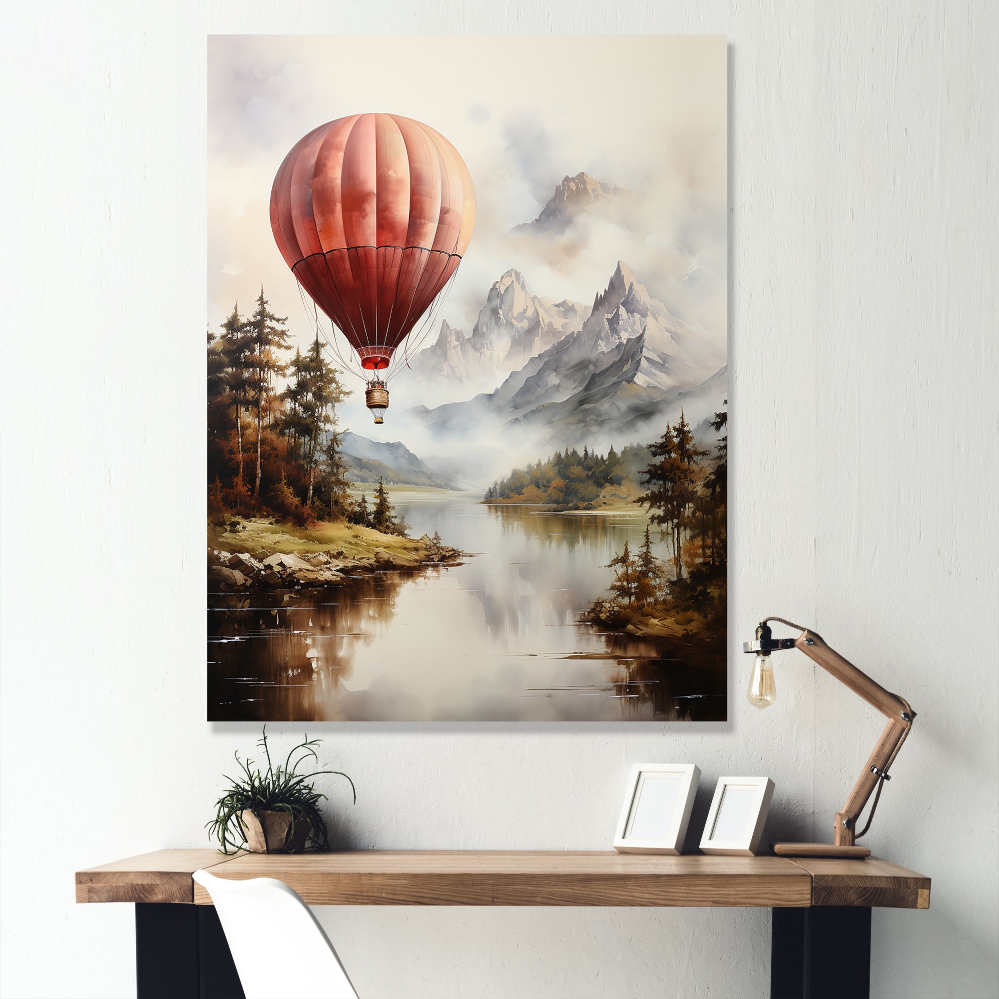 Mountain View Hot Air Balloon Flight - Hot Air Balloon Canvas Wall Art