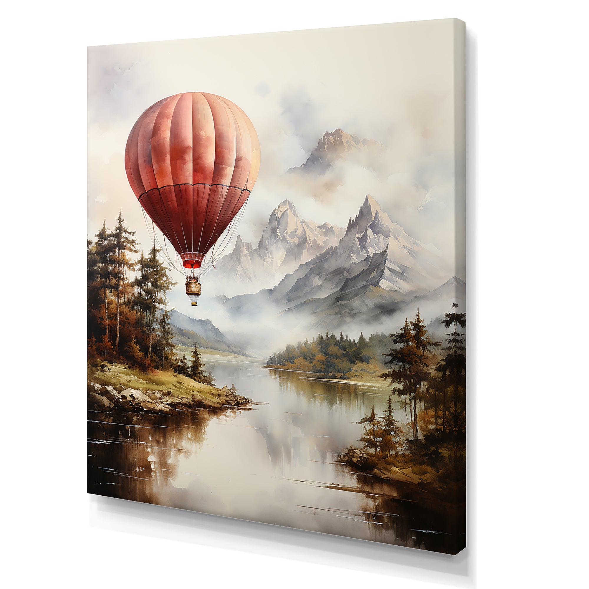 Mountain View Hot Air Balloon Flight - Hot Air Balloon Canvas Wall Art
