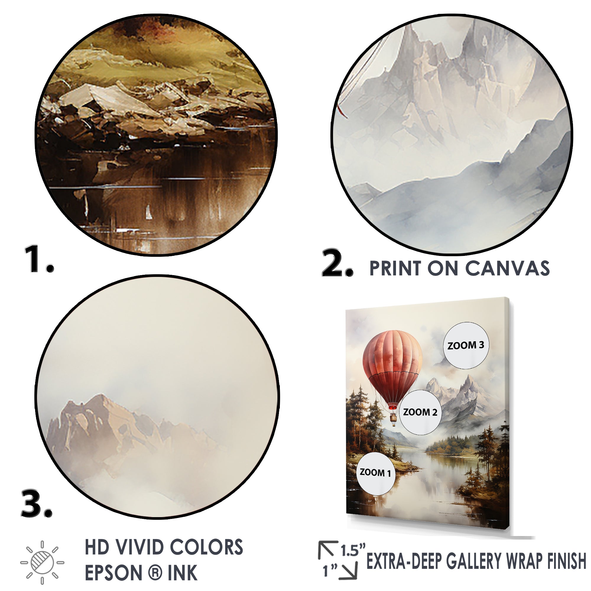 Mountain View Hot Air Balloon Flight - Hot Air Balloon Canvas Wall Art