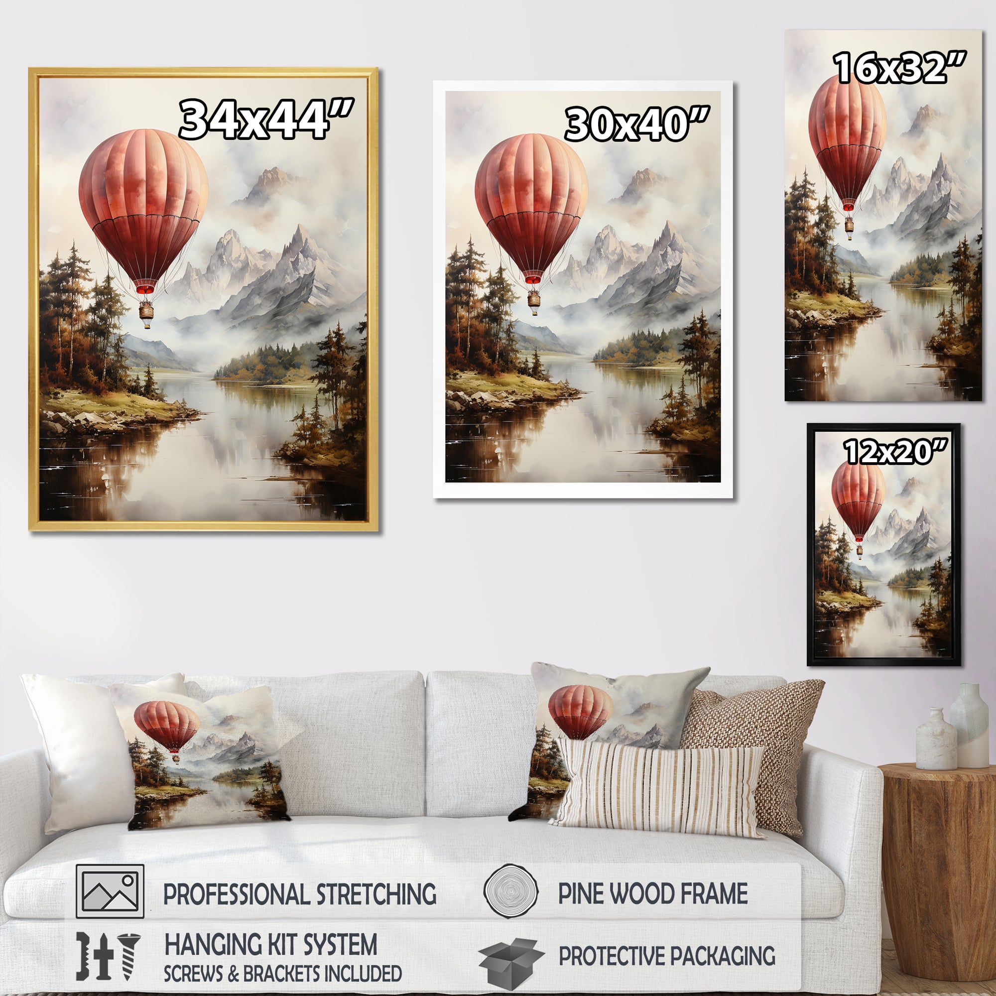 Mountain View Hot Air Balloon Flight - Hot Air Balloon Canvas Wall Art