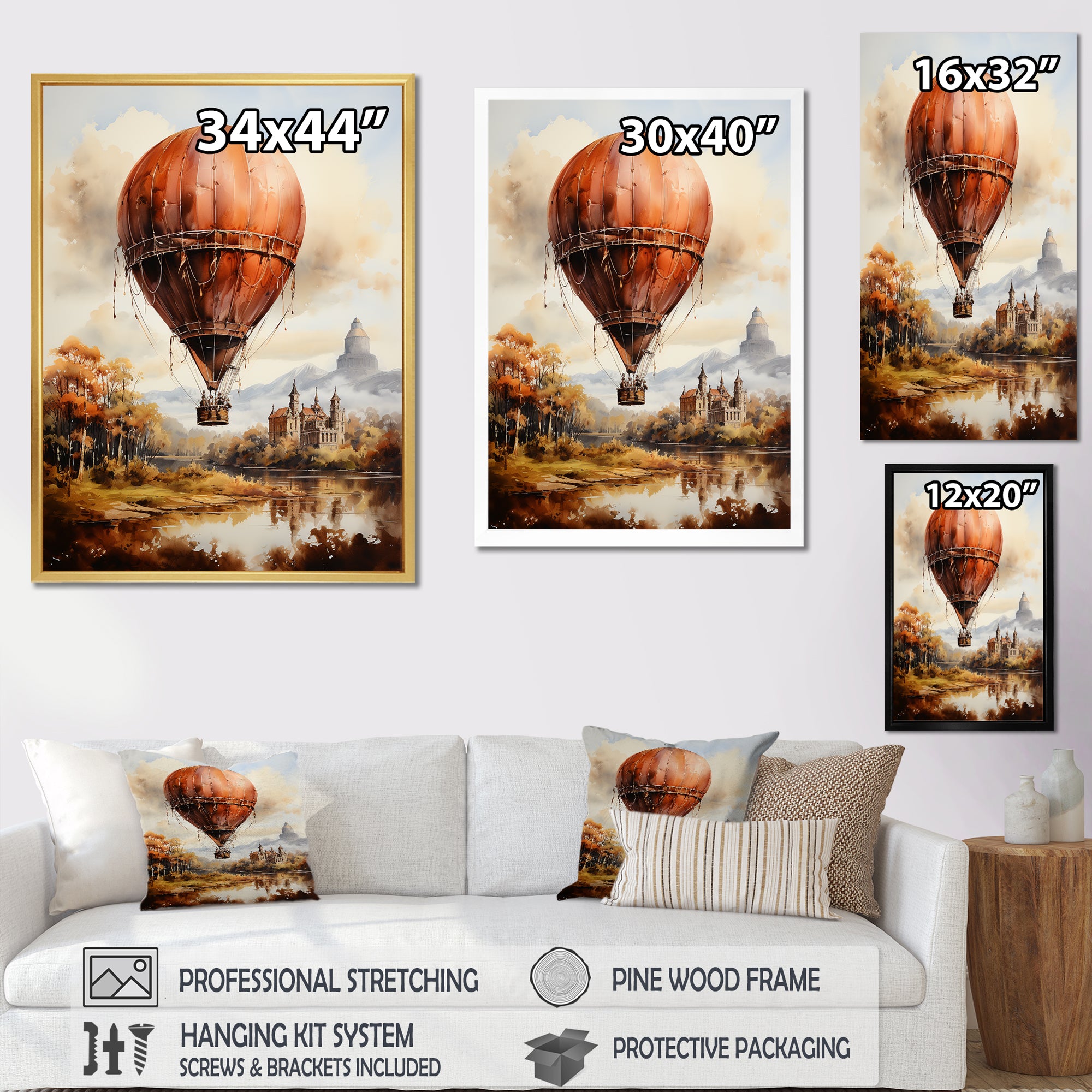 Castle Hot Air Balloon Flight - Hot Air Balloon Canvas Wall Art