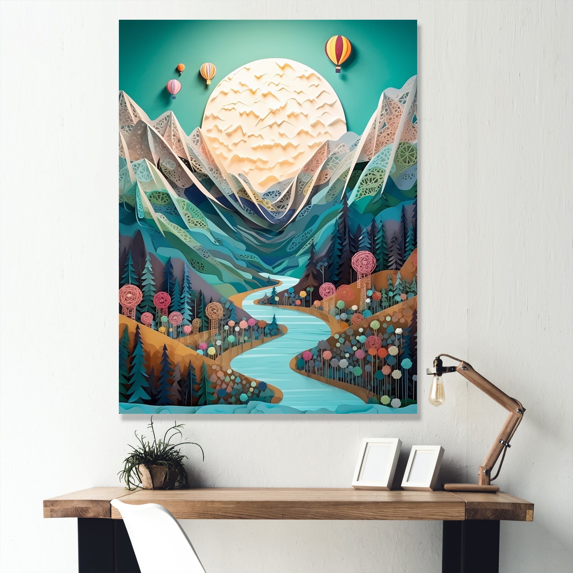 Hot Air Balloon Mountain Journey - Hot Air Balloon Canvas Wall Art