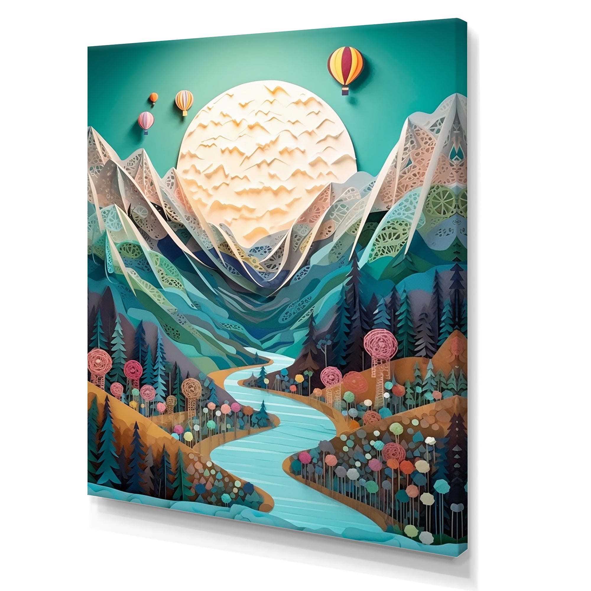 Hot Air Balloon Mountain Journey - Hot Air Balloon Canvas Wall Art