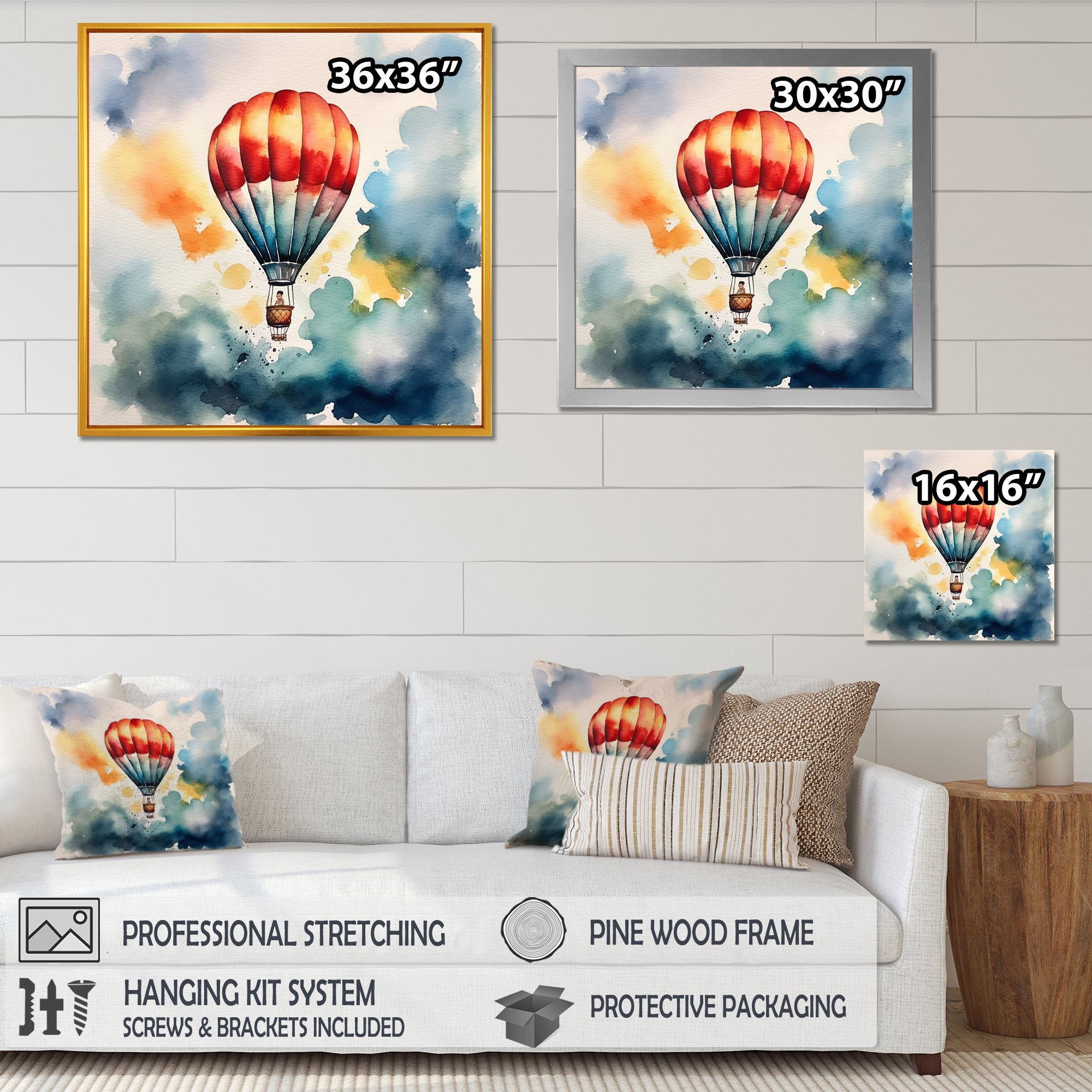 Hot Air Ballon Colorful Ascent - Hot Air Balloon Canvas Wall Art