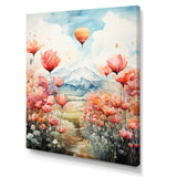 Floral Fields Hot Air Ballon Colorful Ascent - Hot Air Balloon Canvas Wall Art