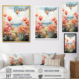 Floral Fields Hot Air Ballon Colorful Ascent - Hot Air Balloon Canvas Wall Art