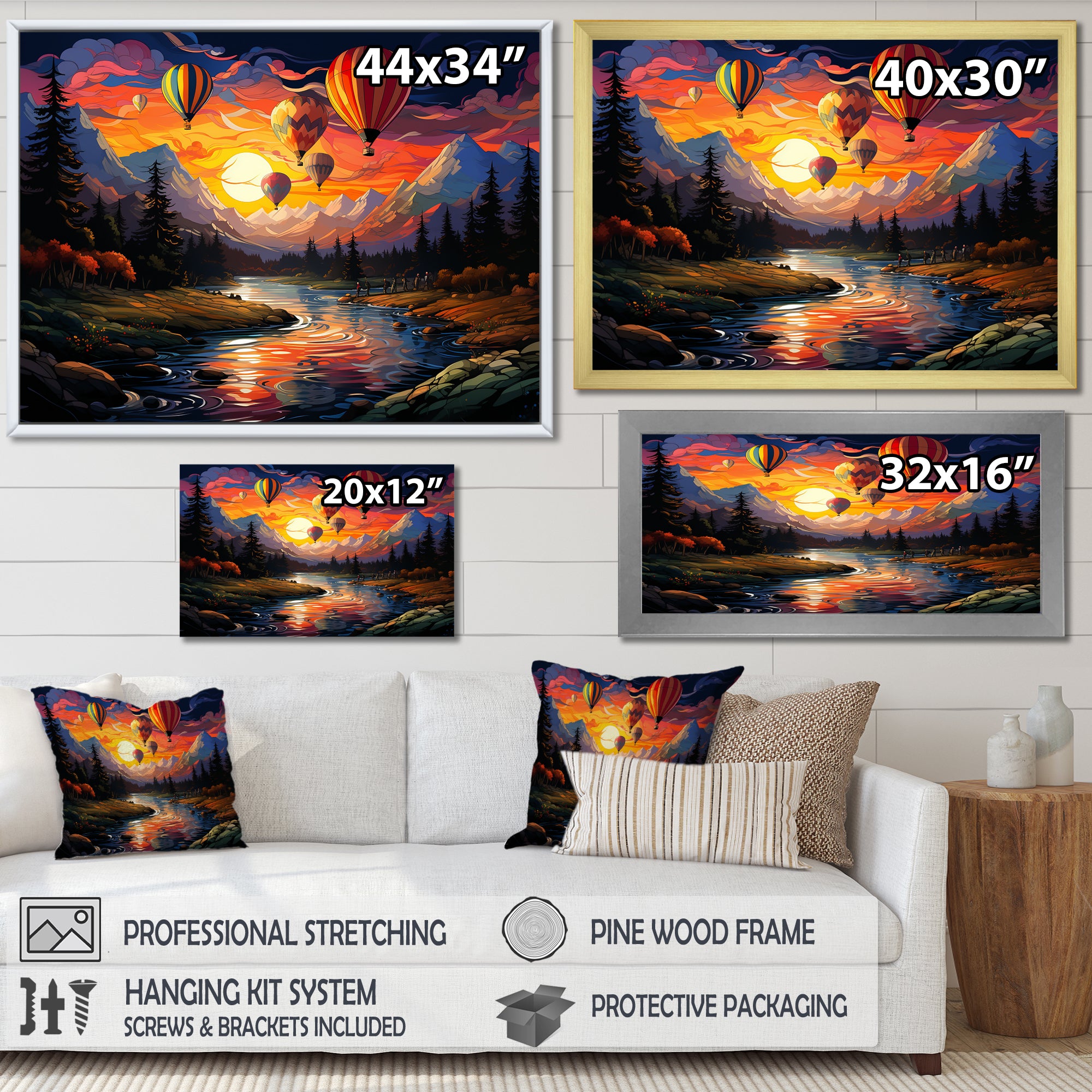 Colorful Sunset Horizon I - Hot Air Balloon Canvas Wall Art