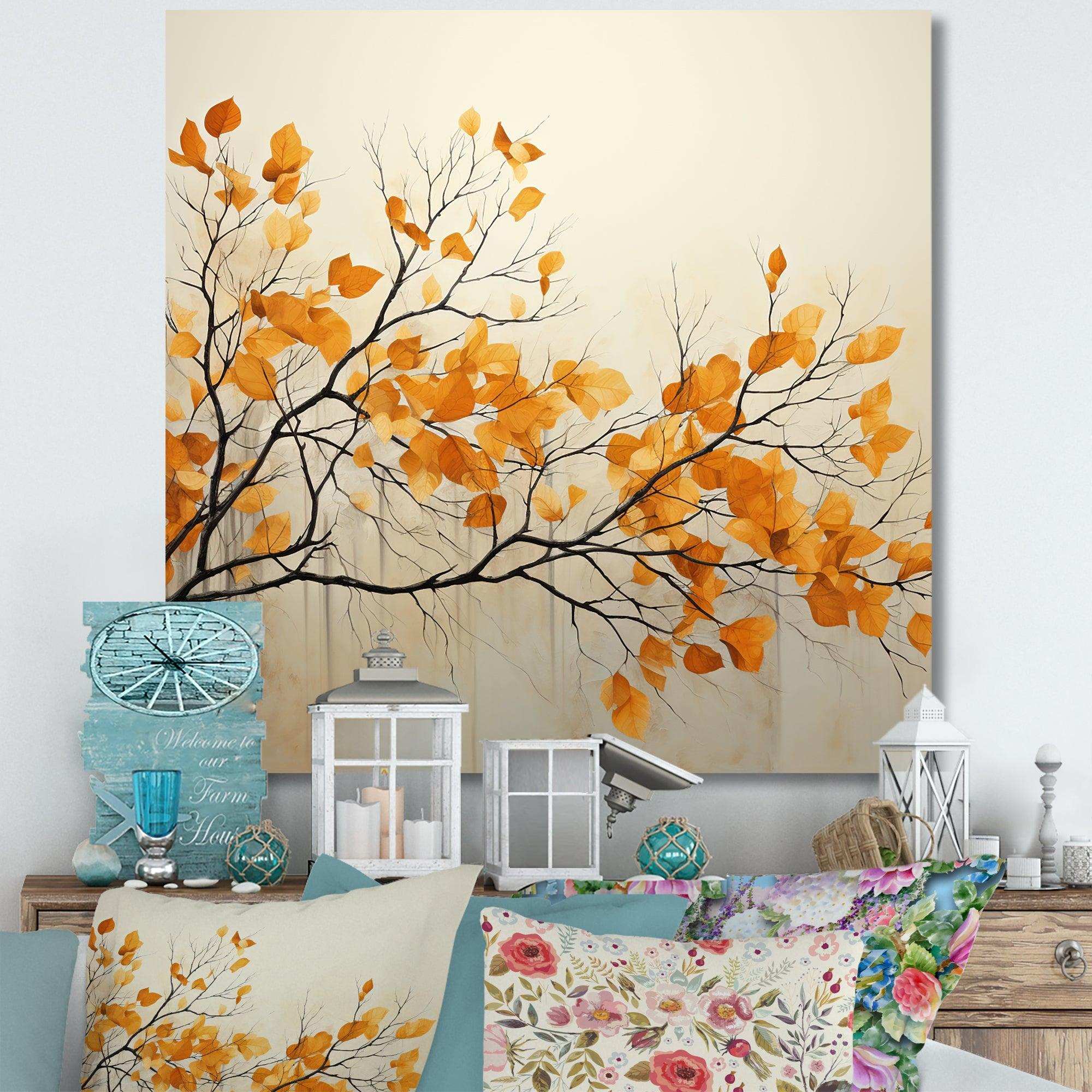 Amber Autumn Leaves - Floral Canvas Wall Art