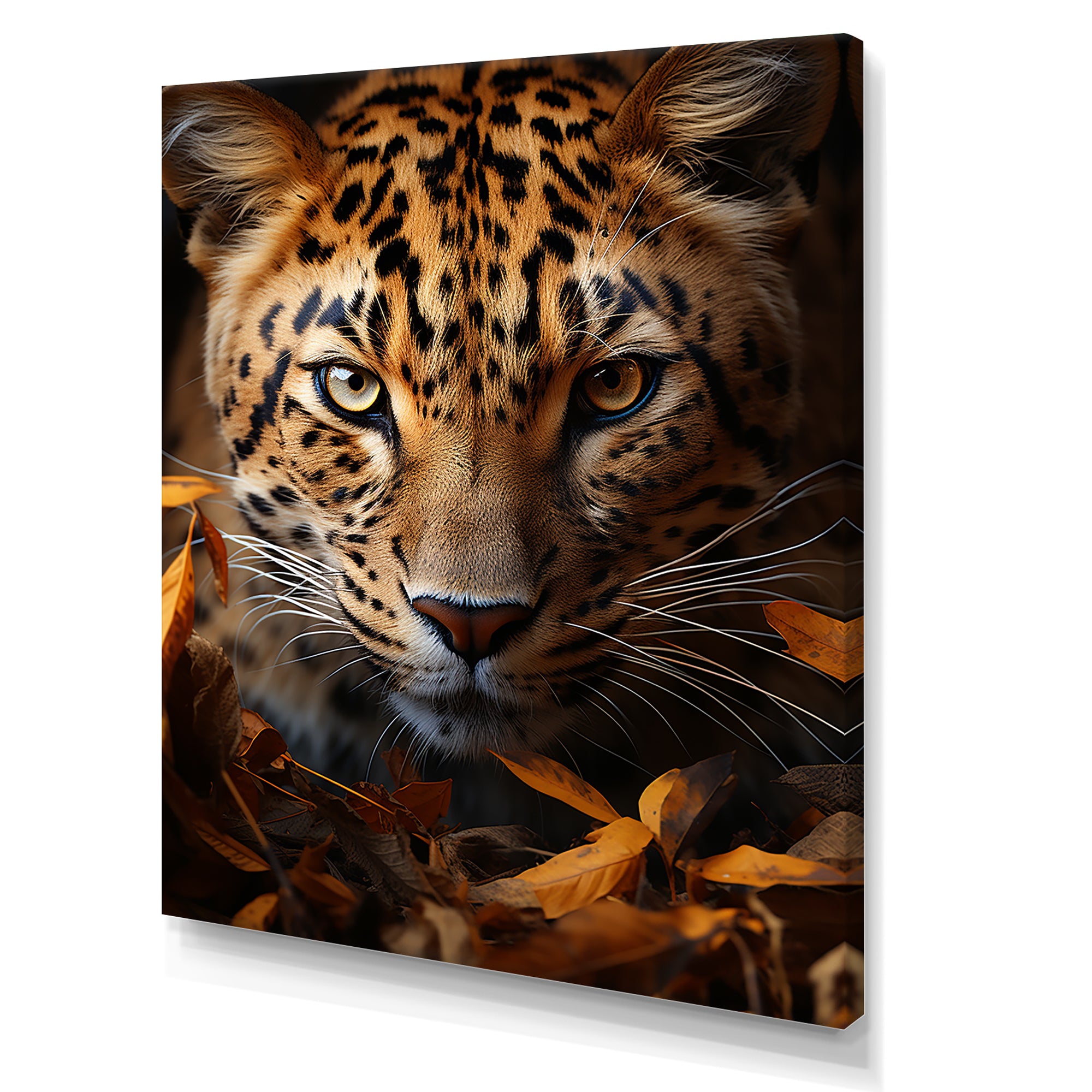Leopard Golden Stalker Portrait Gaze - Leopard Living Room Wall Art