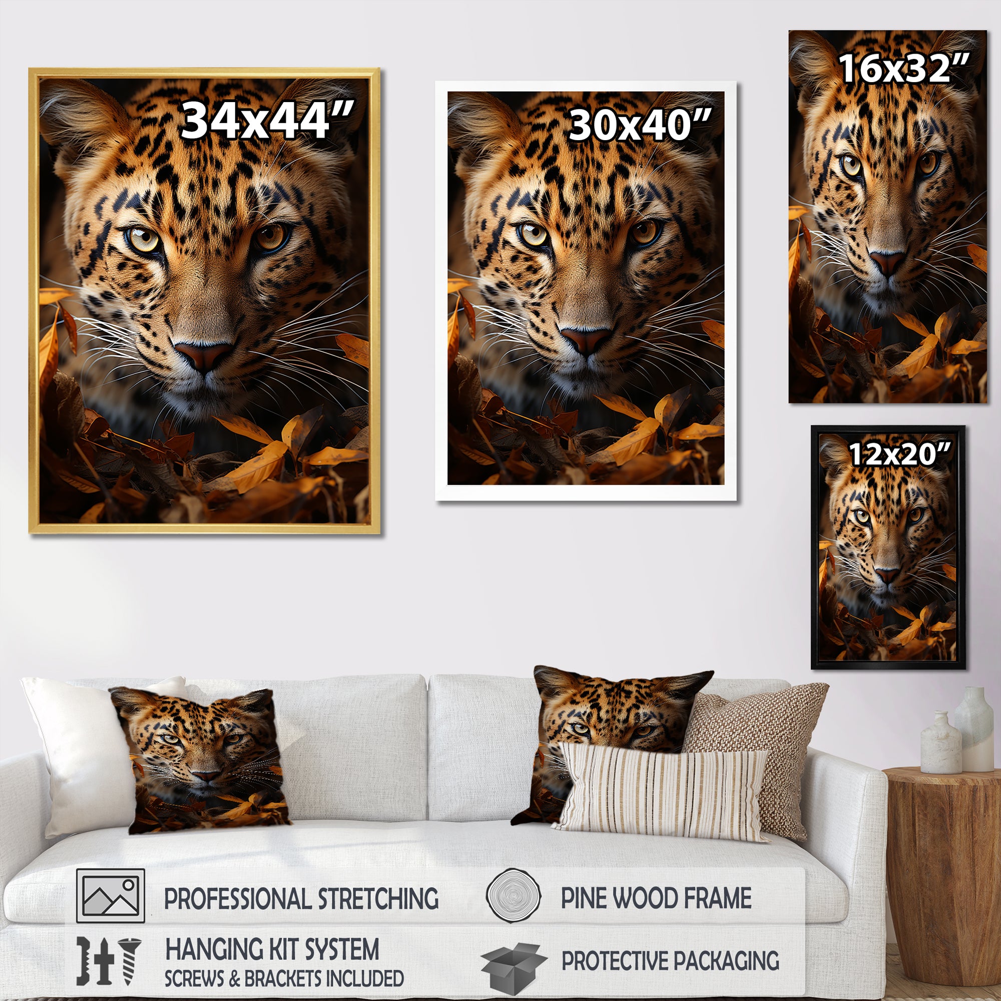 Leopard Golden Stalker Portrait Gaze - Leopard Living Room Wall Art