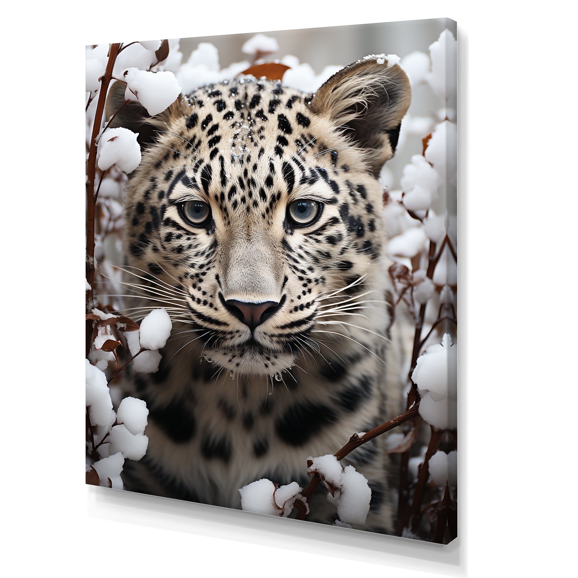 Subdued Majesty Leopard Snow Charm - Leopard Living Room Wall Art