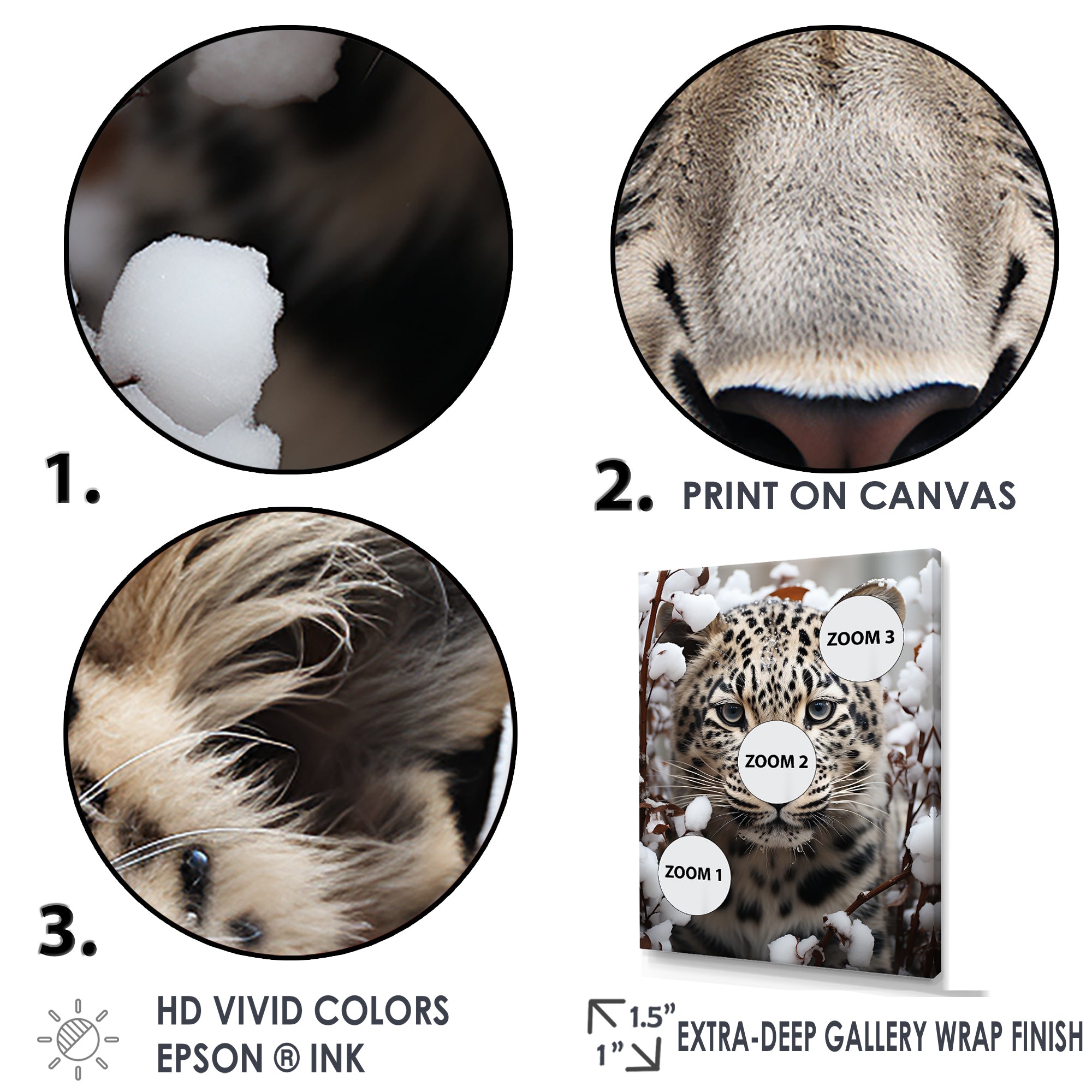 Subdued Majesty Leopard Snow Charm - Leopard Living Room Wall Art