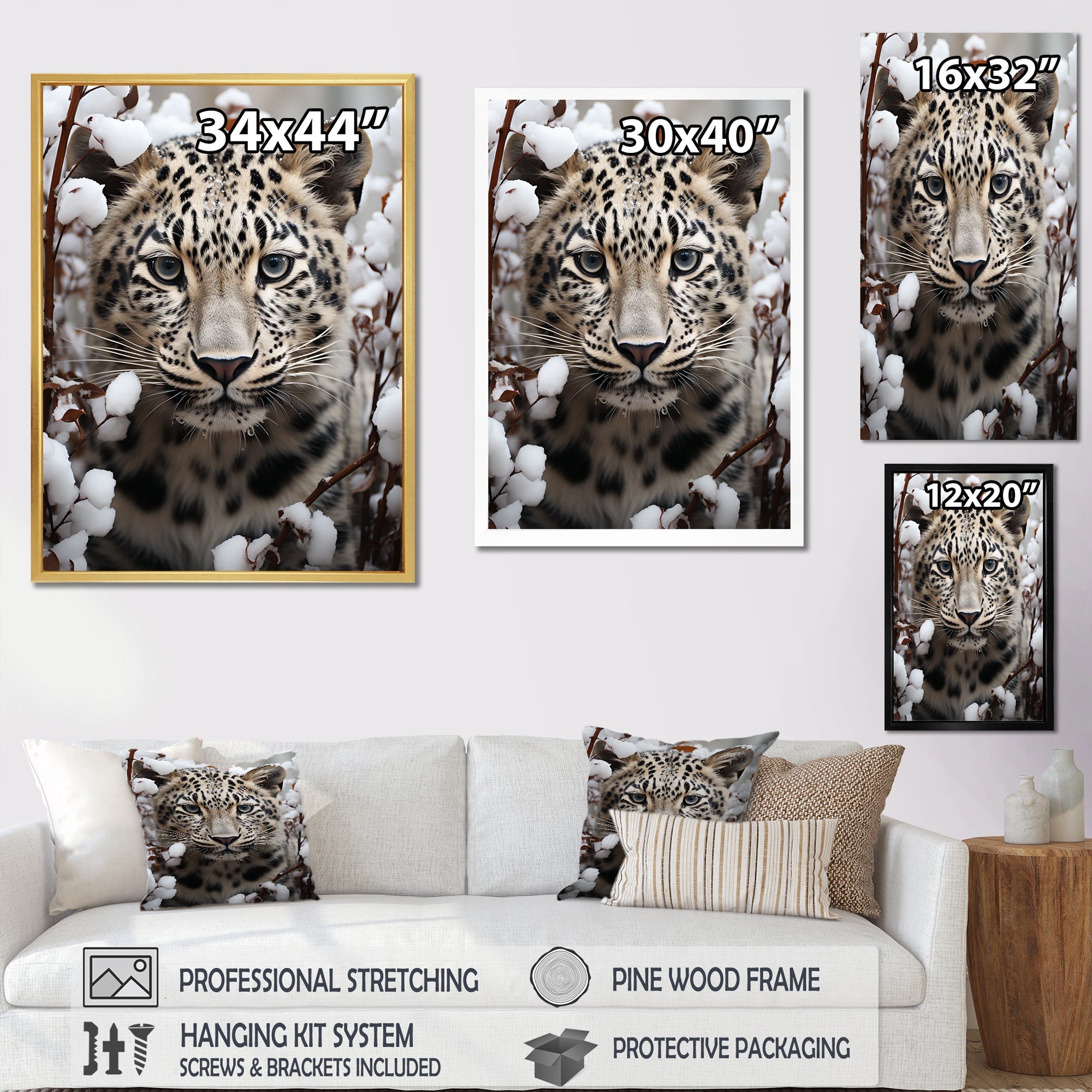 Subdued Majesty Leopard Snow Charm - Leopard Living Room Wall Art