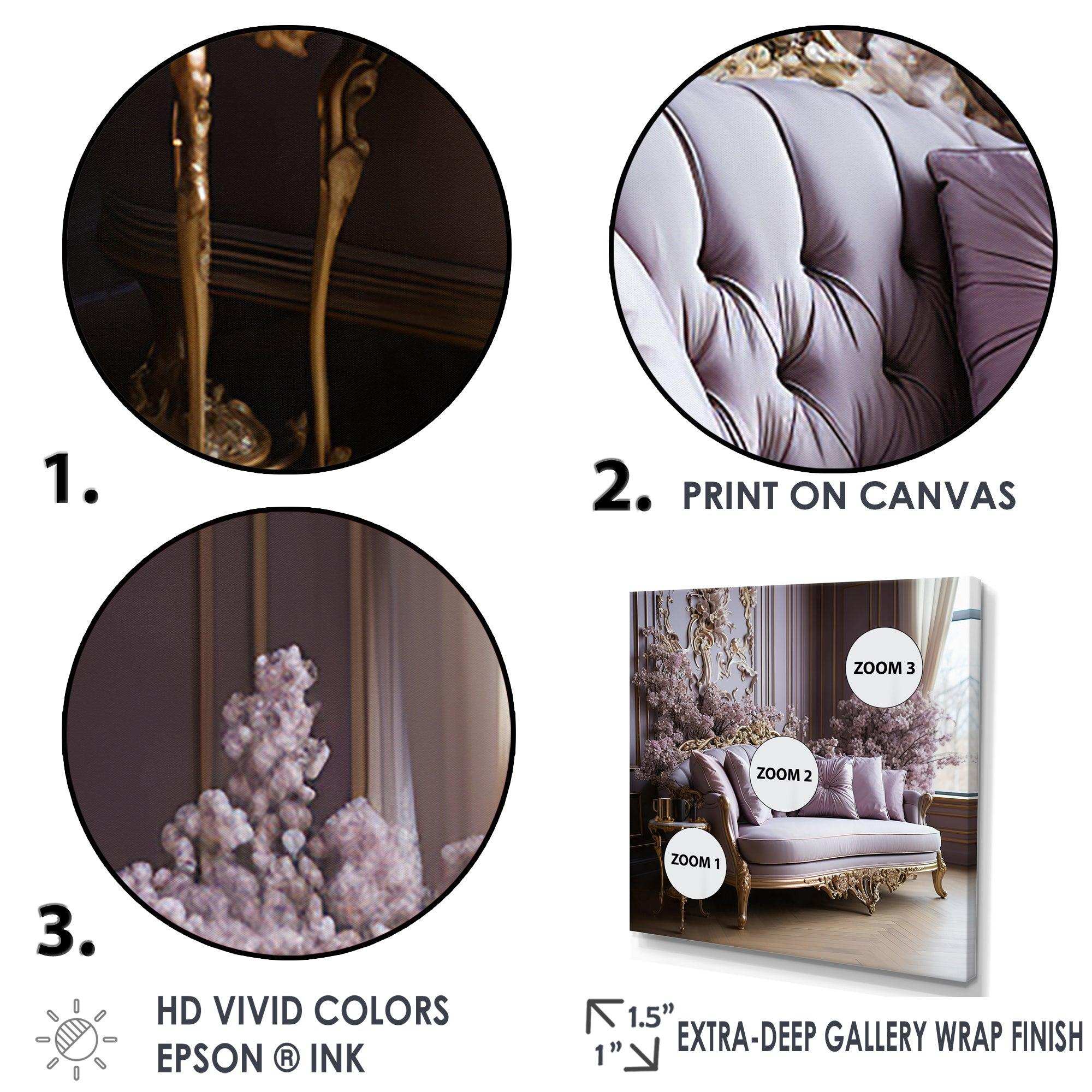 Lilac Couch Adorned With Gilded Accents I - Floral Canvas Wall Art