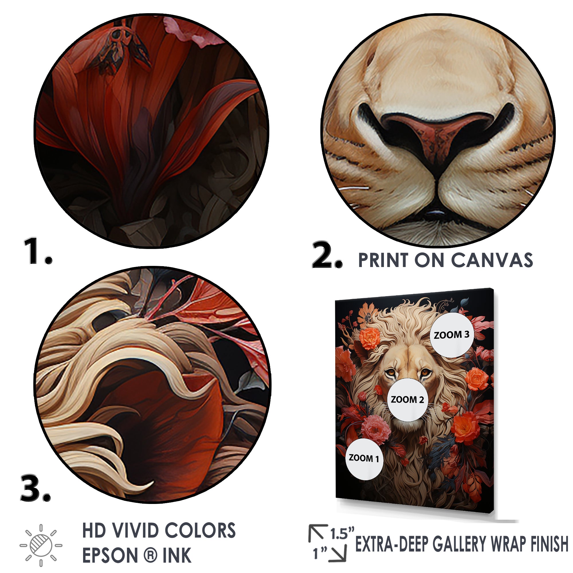 Fierce Guardian Blooming Lion - Lion Framed Canvas Art