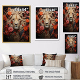 Fierce Guardian Blooming Lion - Lion Framed Canvas Art