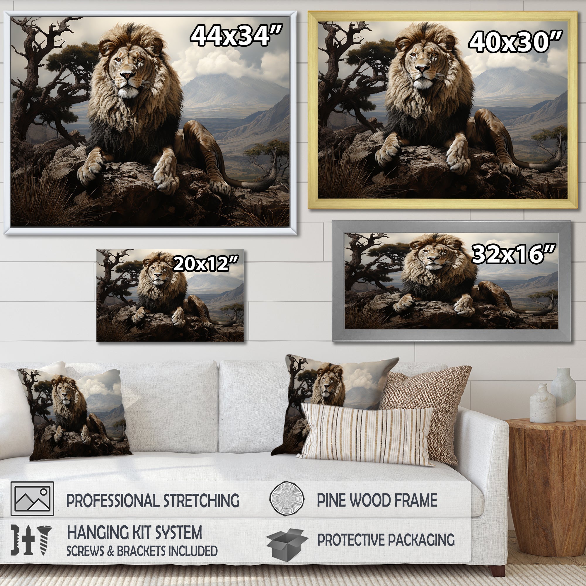 Golden Lions Vigilance Grace - Lion Canvas Wall Art