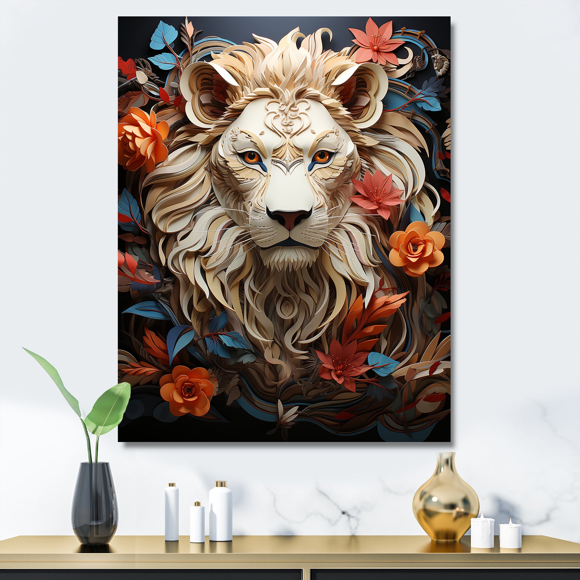 Lions Realm Dominant Blooming Presence - Lion Wall Art Prints